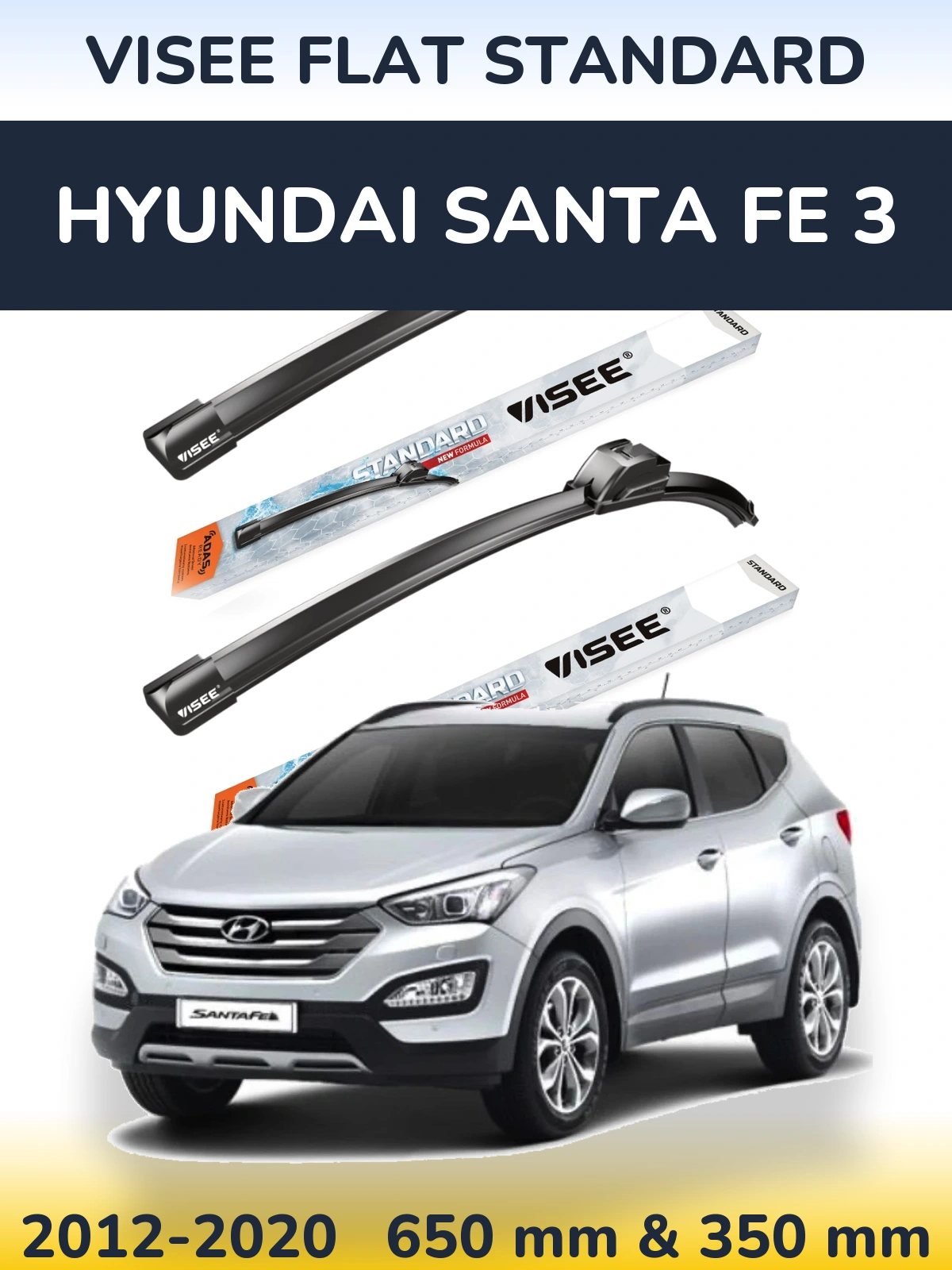 Front wiper blade set VISEE FLAT STANDARD 650 & 350 mm for Hyundai Santa Fe 3 2012-2020