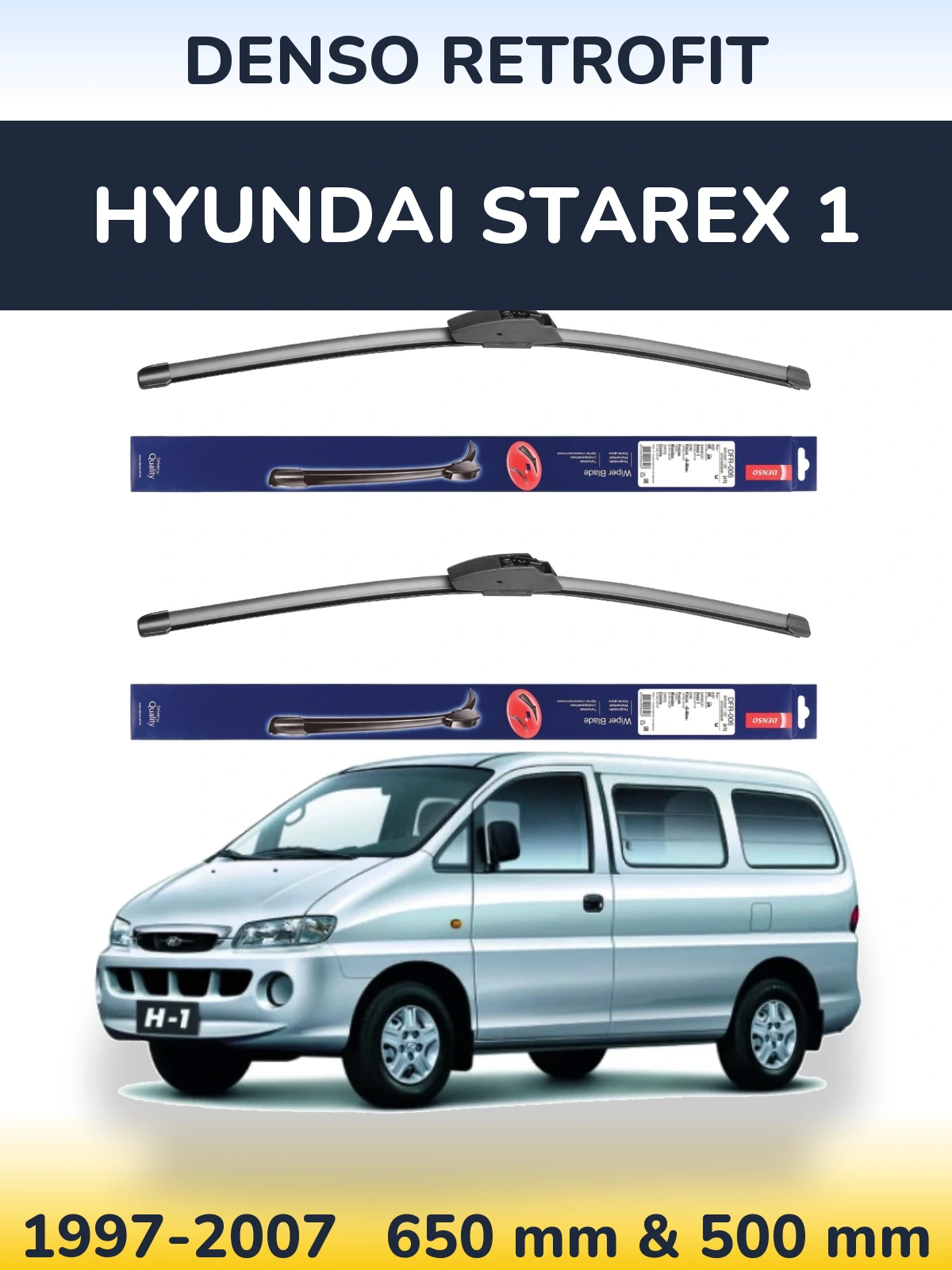 Комплект передніх щіток Denso Retrofit 650 & 500 мм для Hyundai Starex 1 1997-2007