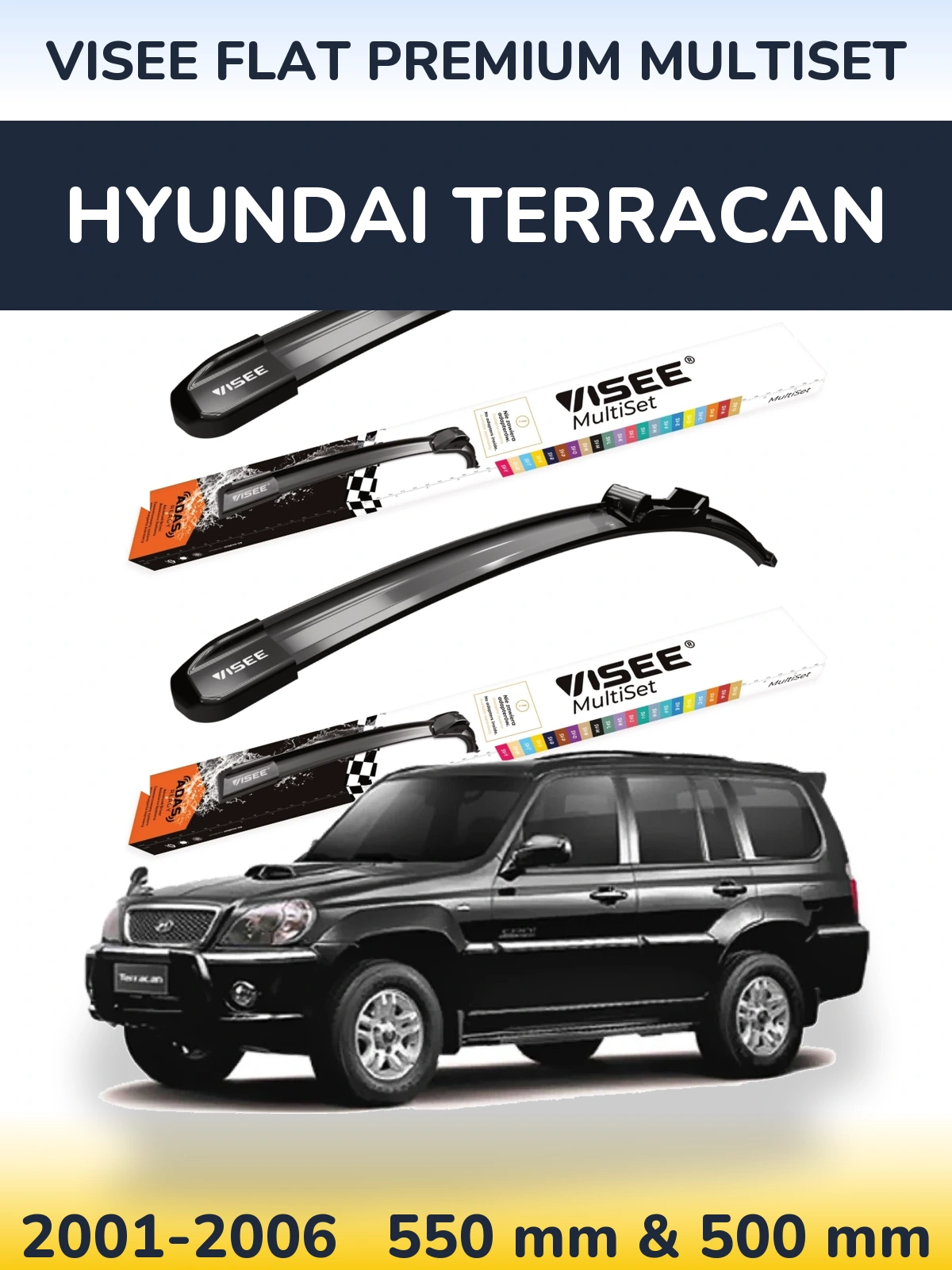 Front wiper blade set VISEE FLAT PREMIUM MultiSet 550 & 500 mm for Hyundai Terracan 2001-2006