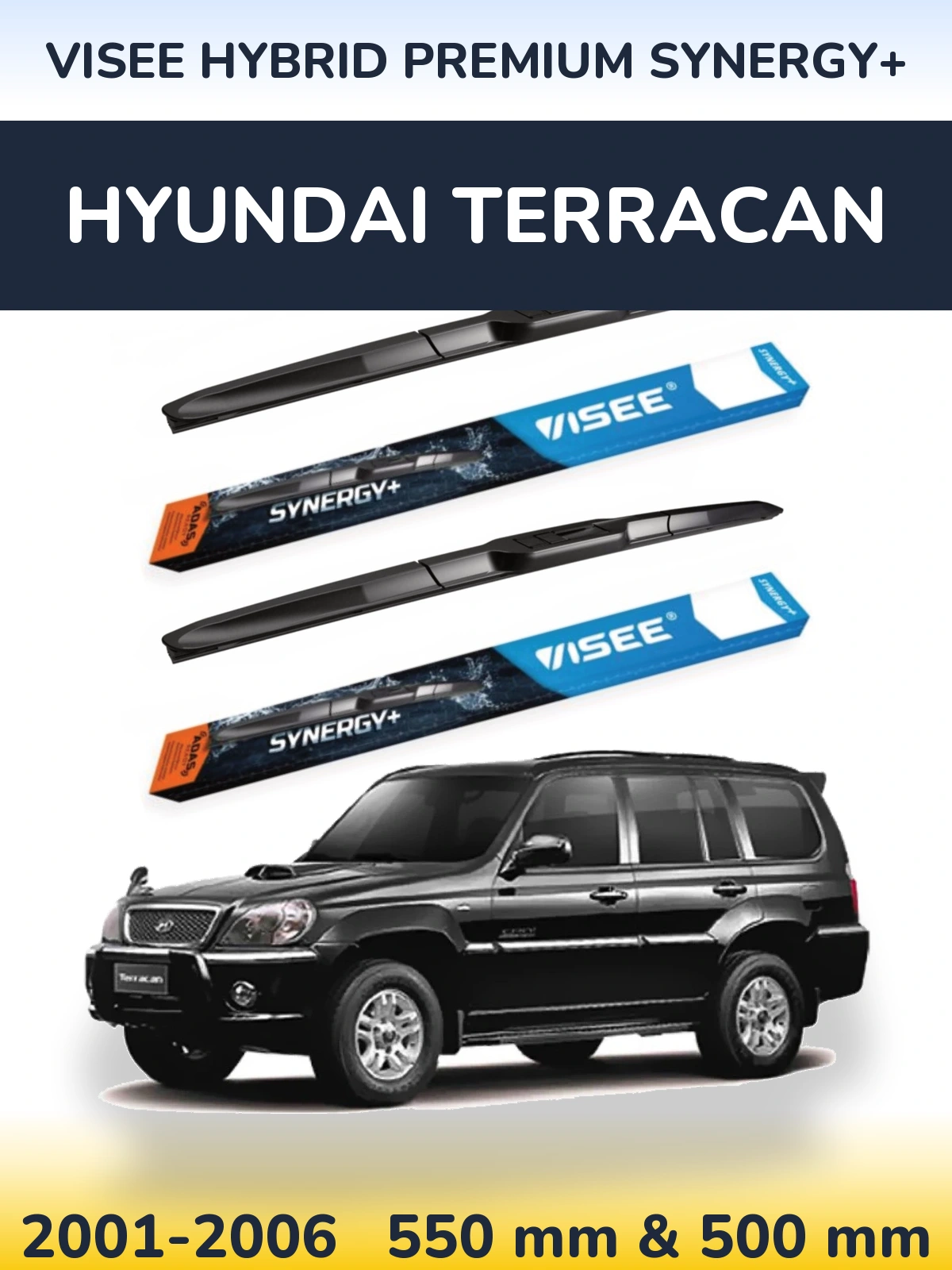 Front wiper blade set VISEE HYBRID PREMIUM SYNERGY+ 550 & 500 mm for Hyundai Terracan 2001-2006