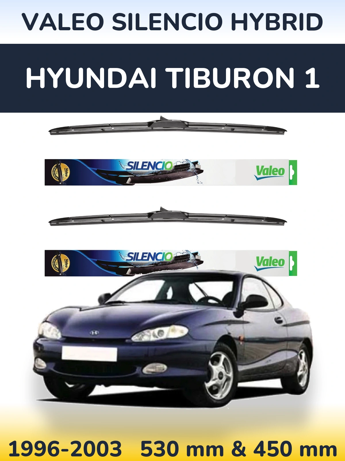Комплект передних дворников Valeo Silencio Hybrid 530 & 450 мм для Hyundai Tiburon 1 1996-2003