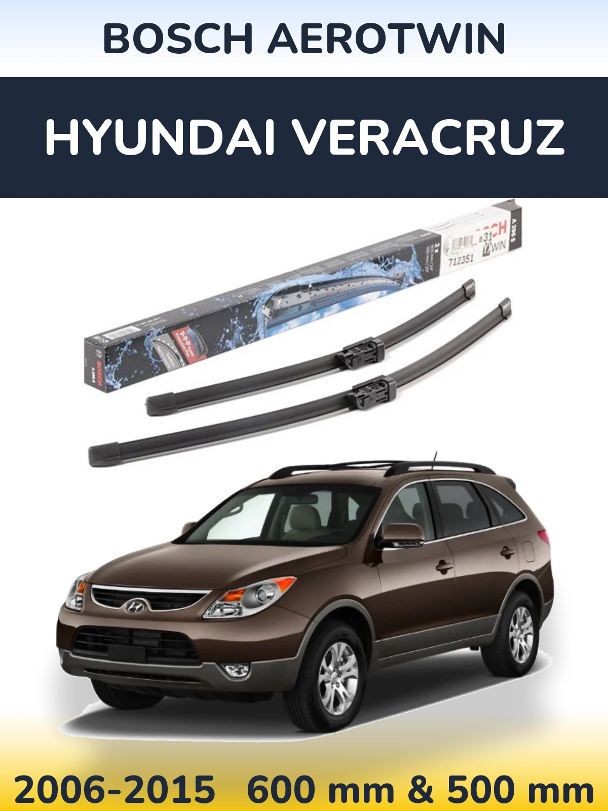 Комплект передних дворников BOSCH AeroTwin 600 & 500 мм для Hyundai Veracruz 2006-2015
