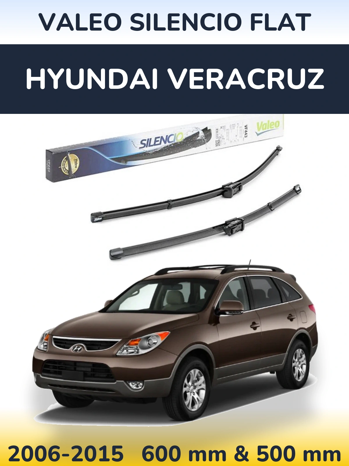 Комплект передних дворников Valeo Silencio Flat 600 & 500 мм для Hyundai Veracruz 2006-2015