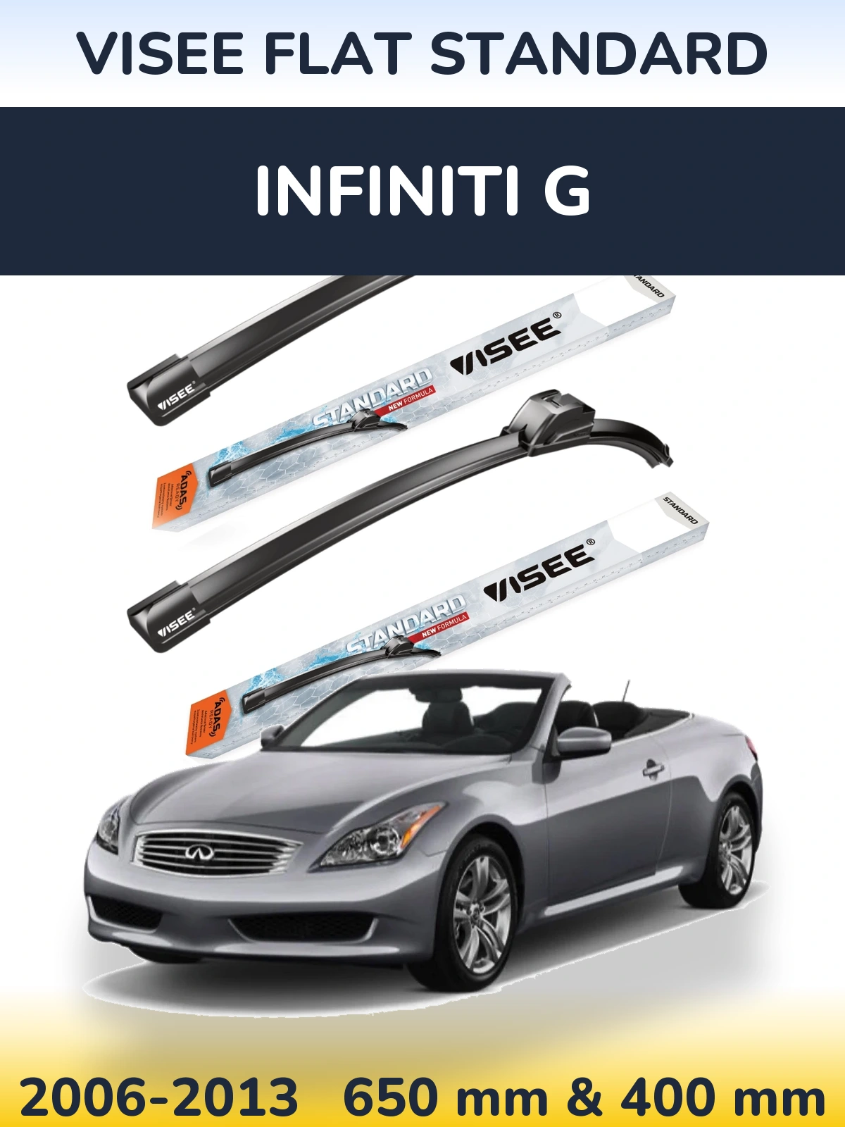 Комплект передніх щіток VISEE FLAT STANDARD 650 & 400 мм для Infiniti G 2006-2013