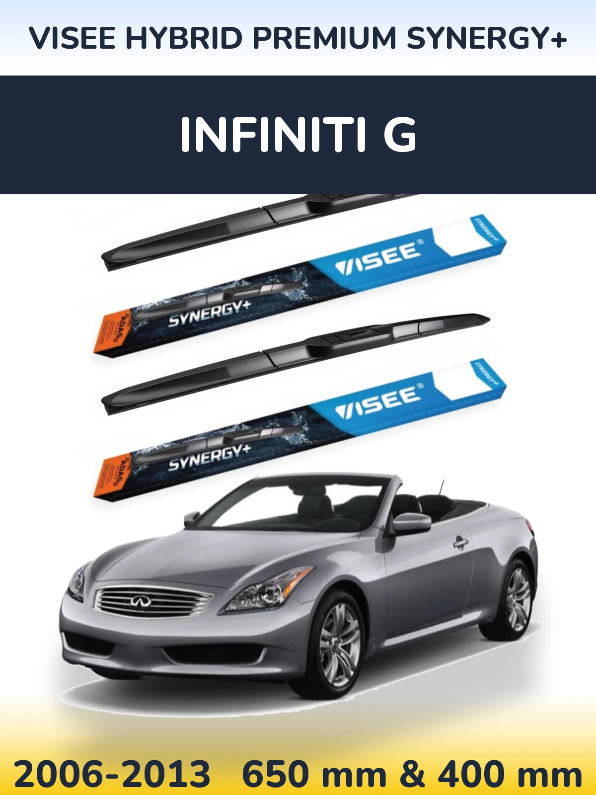 Front wiper blade set VISEE HYBRID PREMIUM SYNERGY+ 650 & 400 mm for Infiniti G 2006-2013