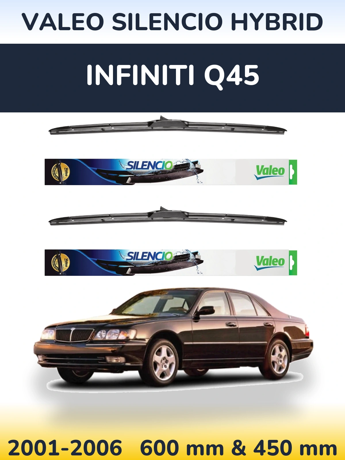 Комплект передніх щіток Valeo Silencio Hybrid 600 & 450 мм для Infiniti Q45 2001-2006