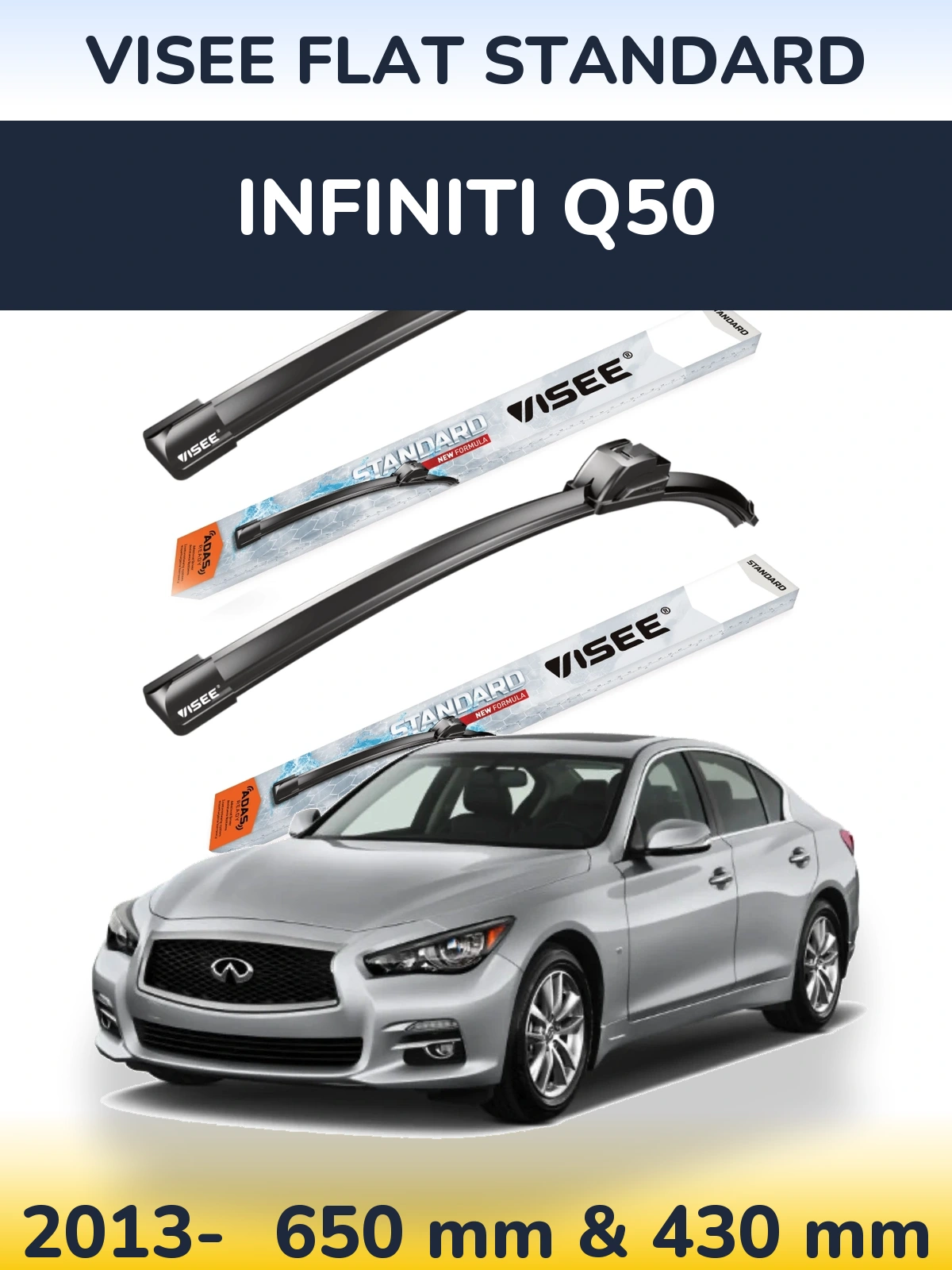 Комплект передних дворников VISEE FLAT STANDARD 650 & 430 мм для Infiniti Q50 2013-2026