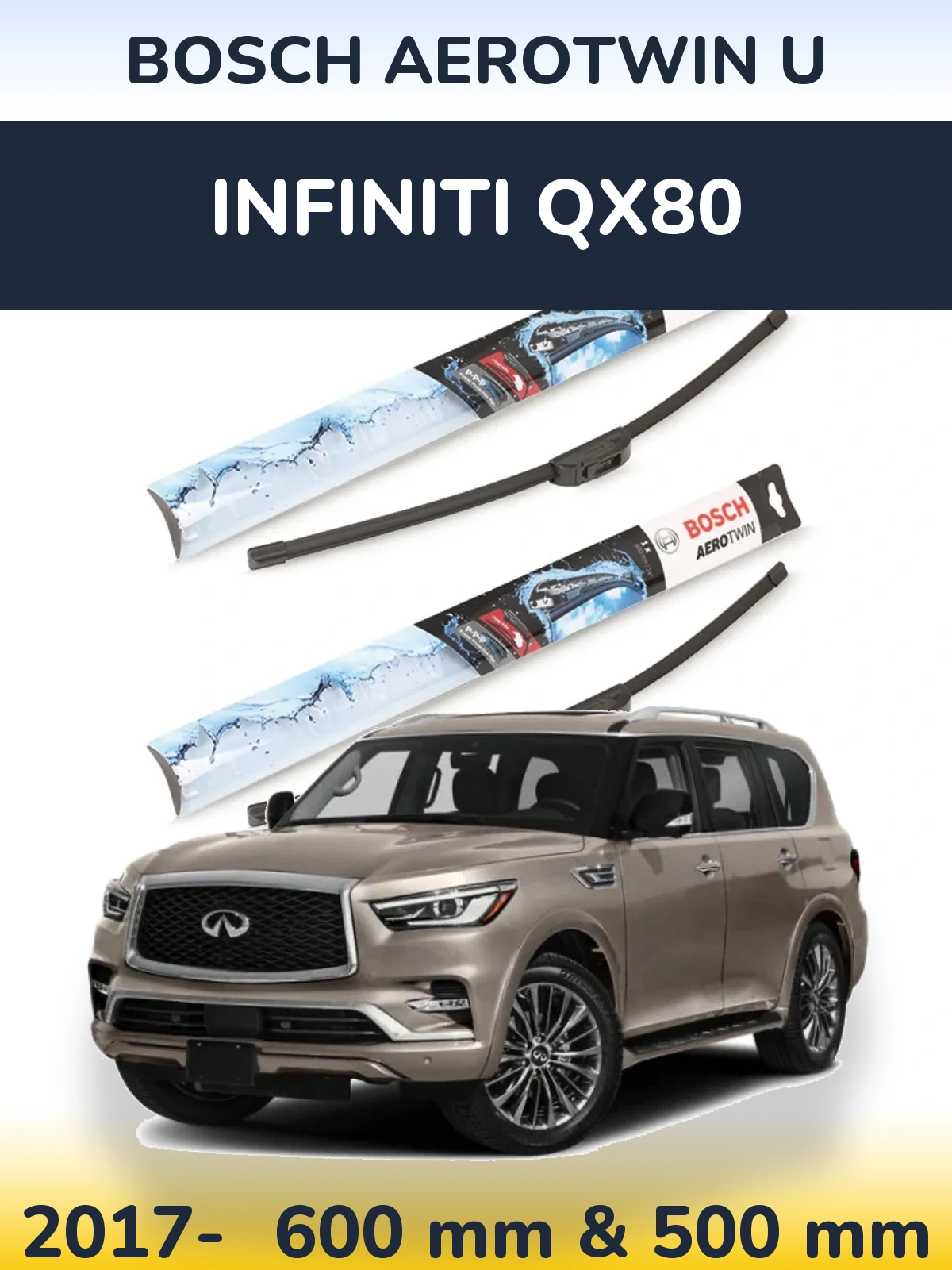 Комплект передних дворников BOSCH AeroTwin U 600 & 500 мм для Infiniti QX80 2017-2026