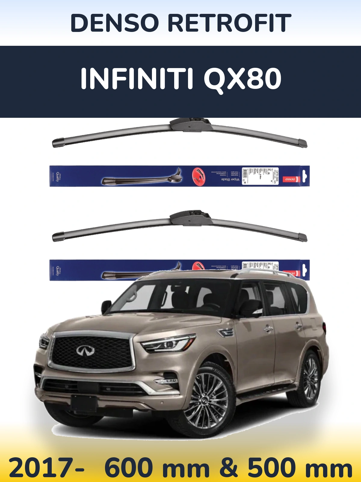 Комплект передніх щіток Denso Retrofit 600 & 500 мм для Infiniti QX80 2017-2026
