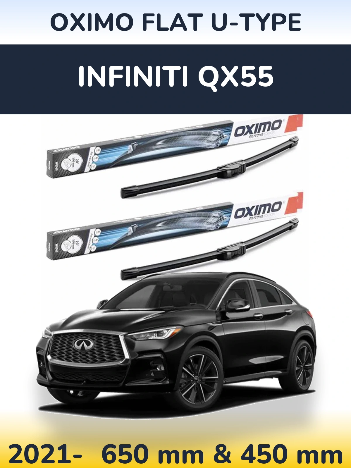 Комплект передних дворников Oximo Flat U-type 650 & 450 мм для Infiniti QX55 2021-2026