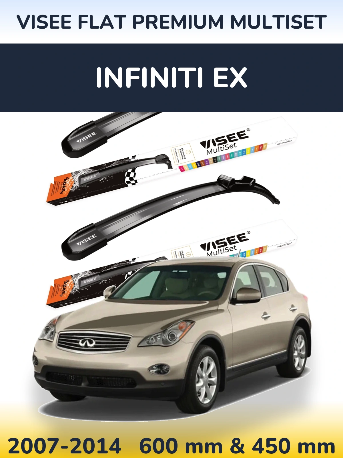 Front wiper blade set VISEE FLAT PREMIUM MultiSet 600 & 450 mm for Infiniti EX 2007-2014