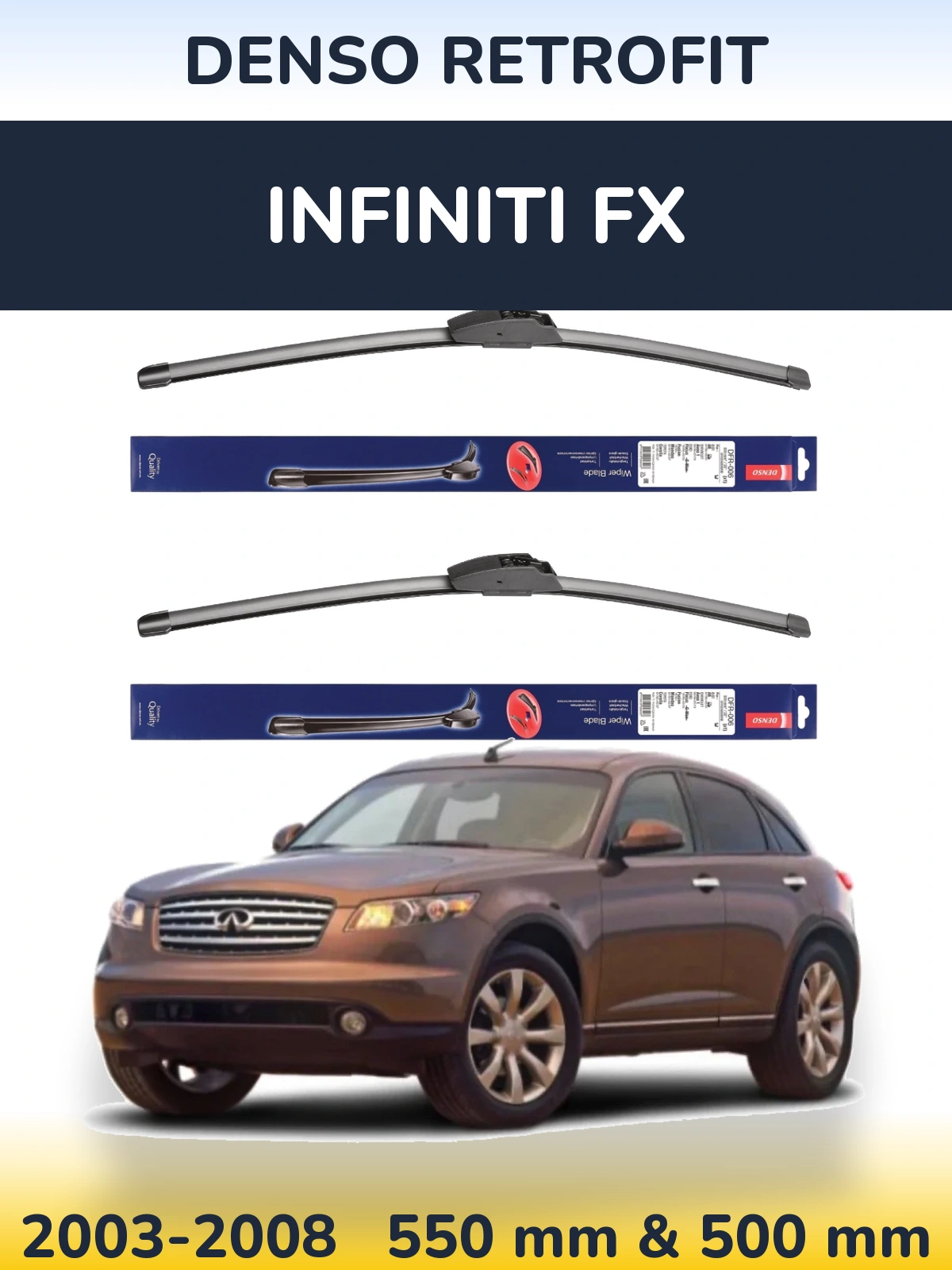 Комплект передних дворников Denso Retrofit 550 & 500 мм для Infiniti FX 2003-2008