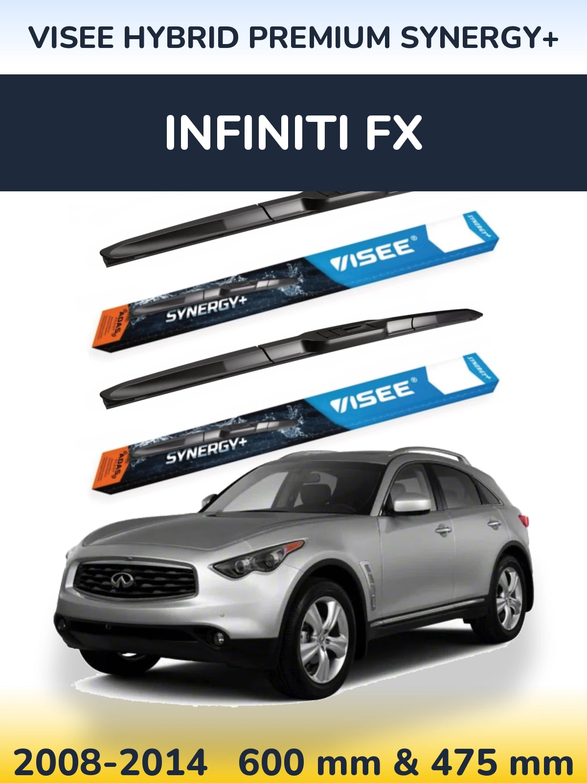 Комплект передних дворников VISEE HYBRID PREMIUM SYNERGY+ 600 & 475 мм для Infiniti FX 2008-2014