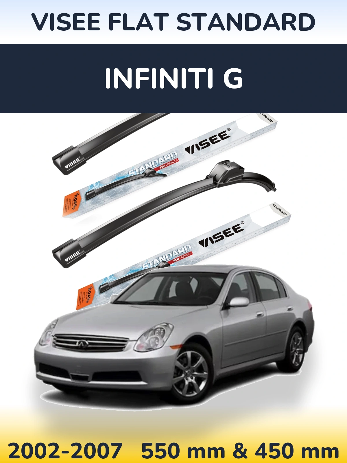 Front wiper blade set VISEE FLAT STANDARD 550 & 450 mm for Infiniti G 2002-2007