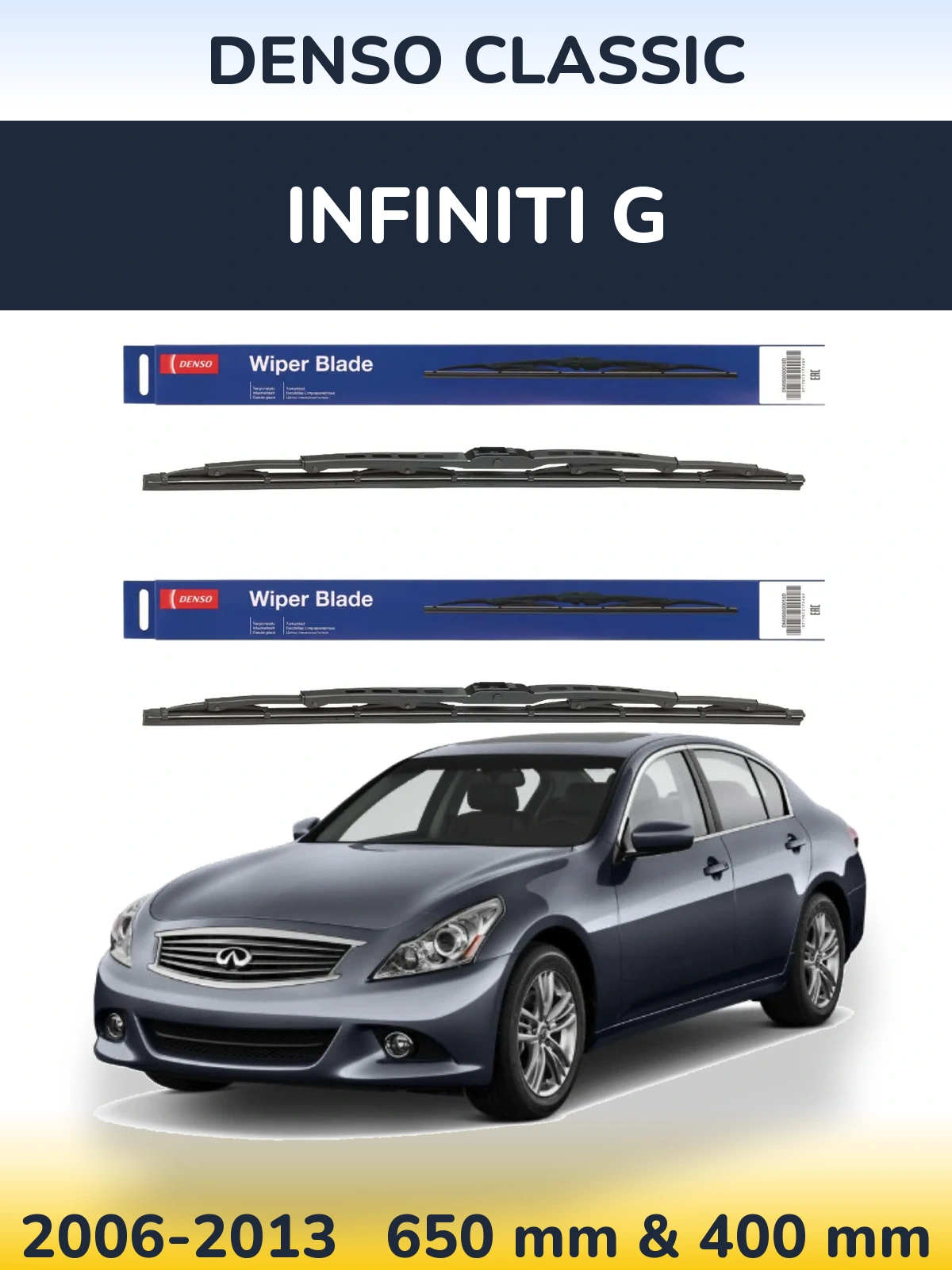 Front wiper blade set Denso Classic 650 & 400 mm for Infiniti G 2006-2013