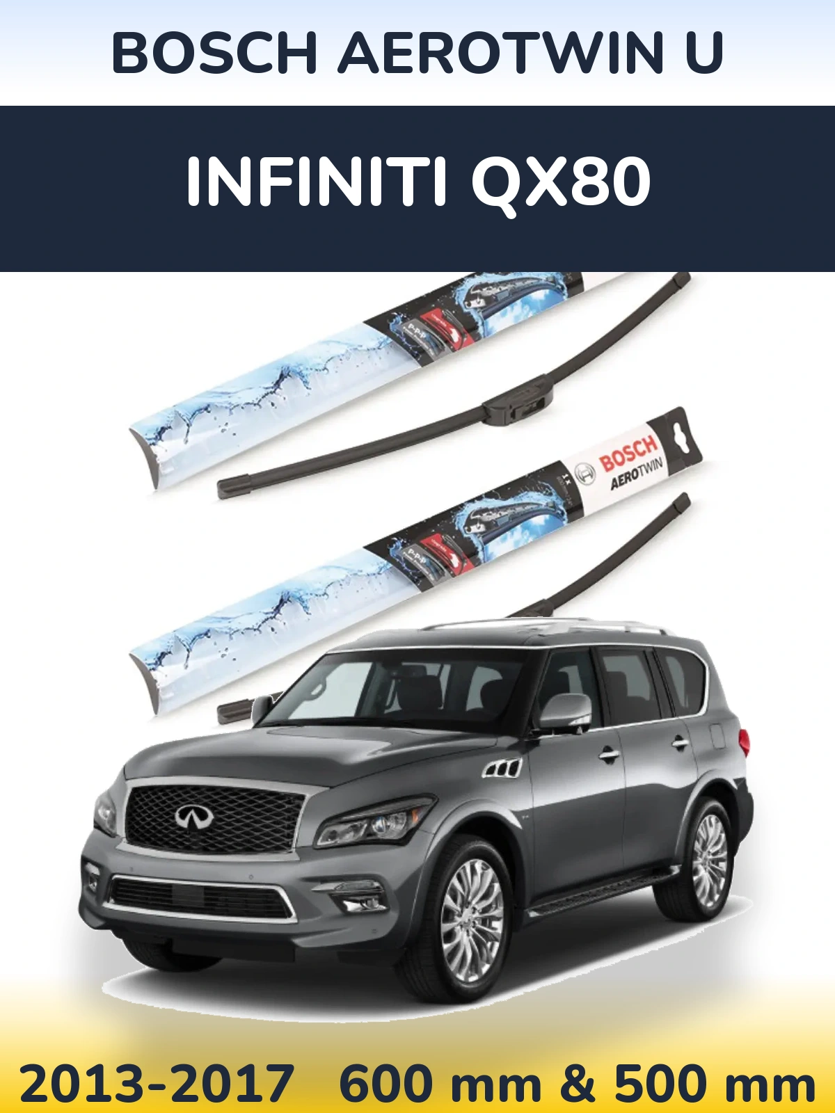 Комплект передних дворников BOSCH AeroTwin U 600 & 500 мм для Infiniti QX80 2013-2017