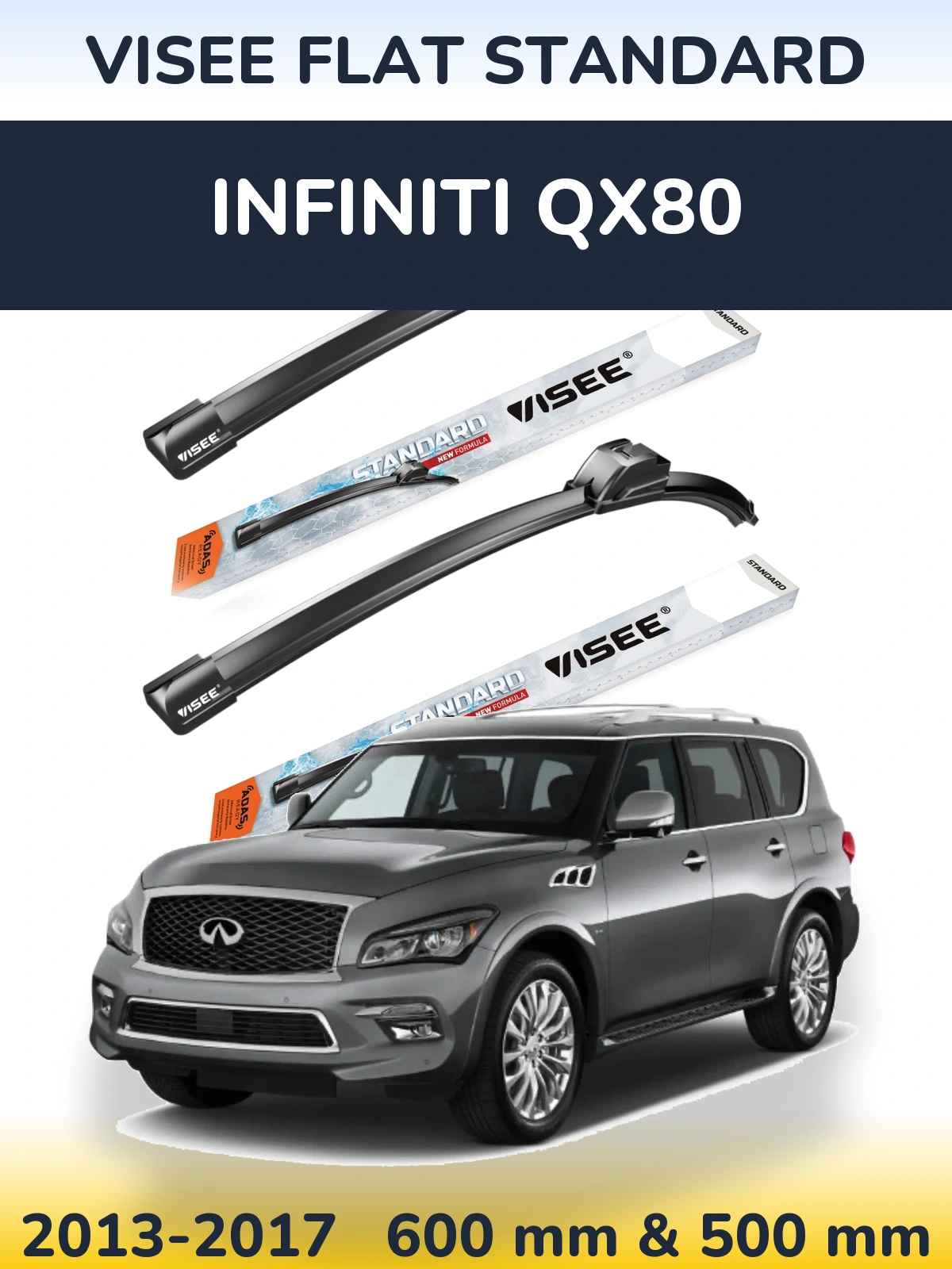 Комплект передних дворников VISEE FLAT STANDARD 600 & 500 мм для Infiniti QX80 2013-2017