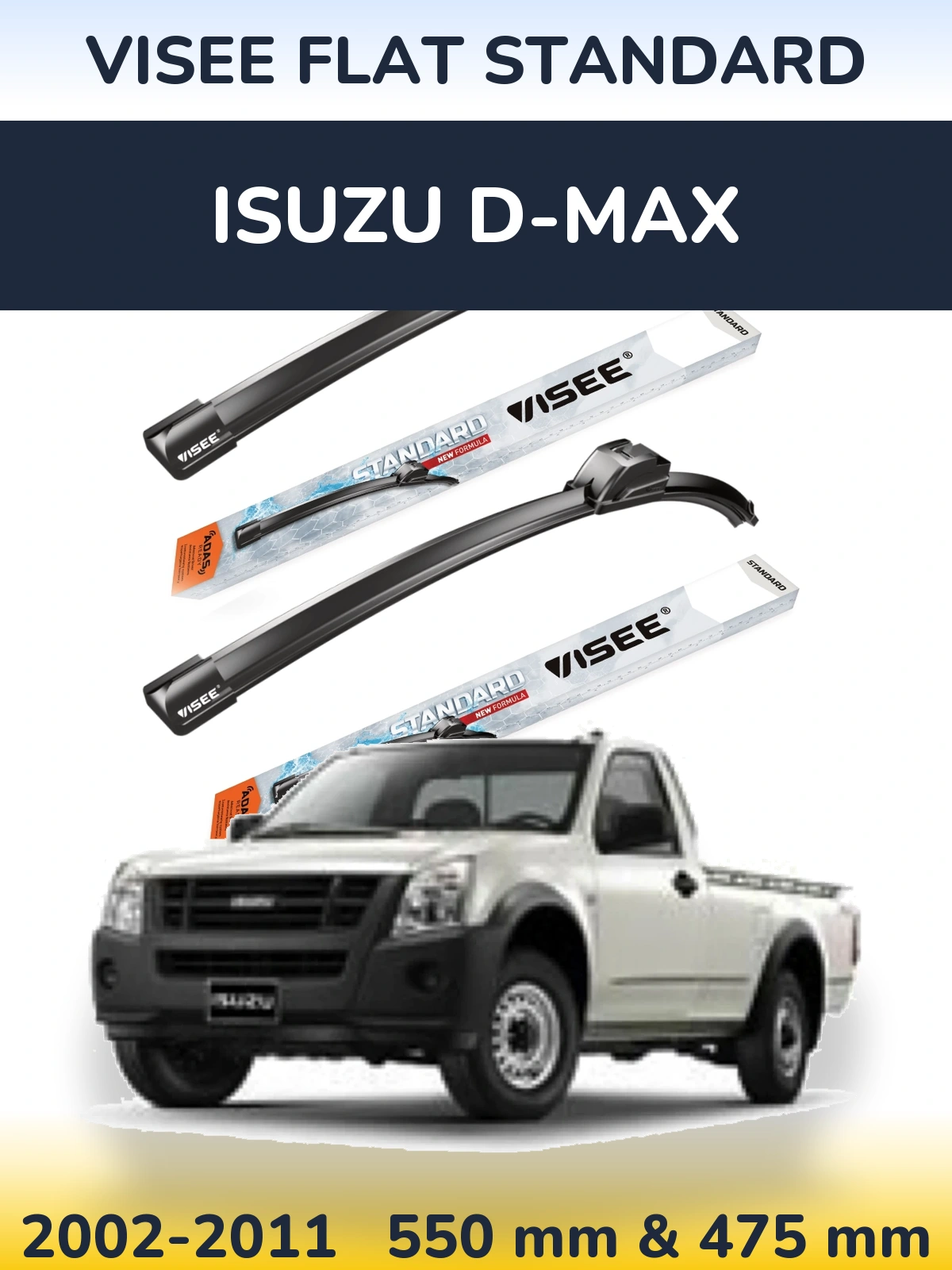Комплект передних дворников VISEE FLAT STANDARD 550 & 475 мм для Isuzu D-Max 2002-2011