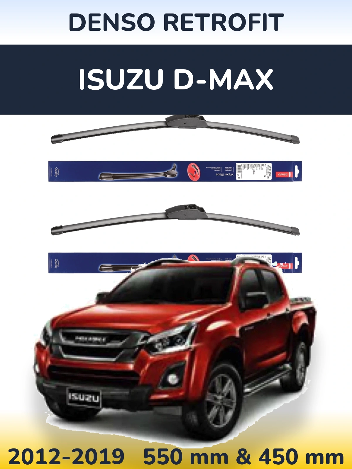 Front wiper blade set Denso Retrofit 550 & 450 mm for Isuzu D-Max 2012-2019