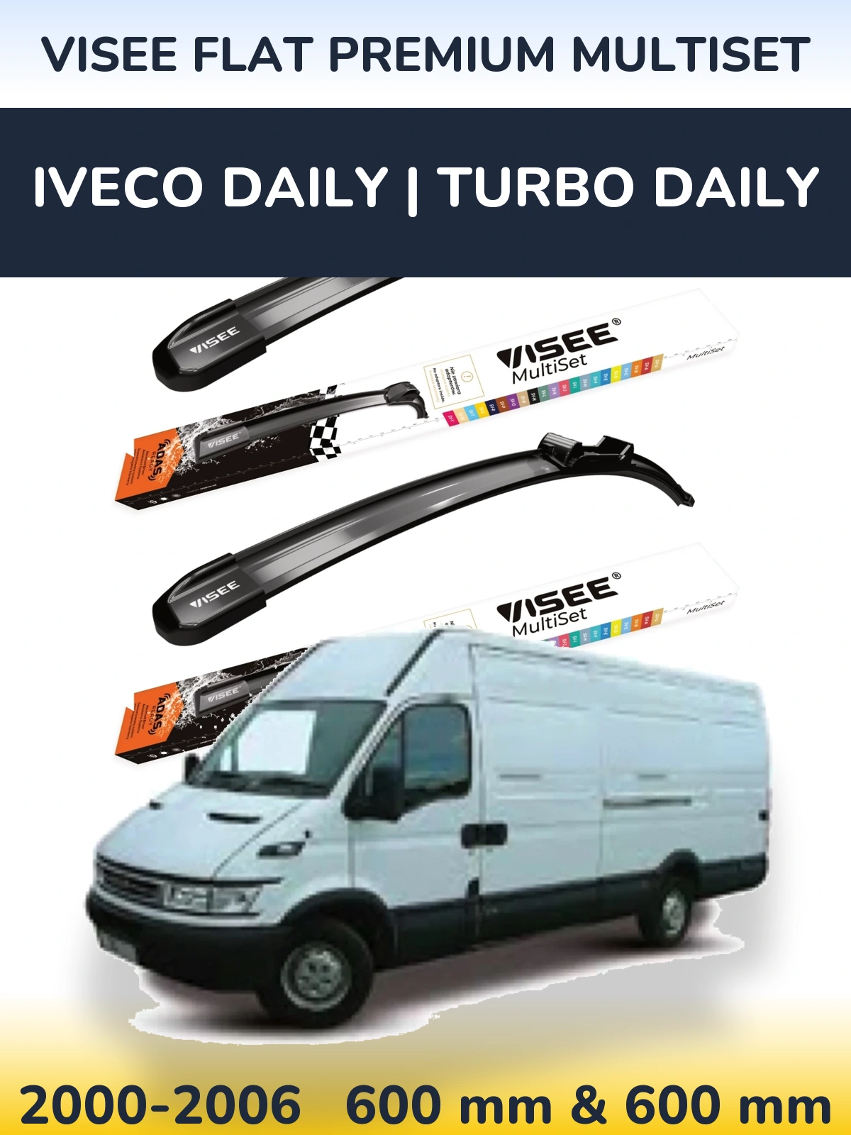 Front wiper blade set VISEE FLAT PREMIUM MultiSet 600 & 600 mm for Iveco Daily | Turbo Daily 2000-2006