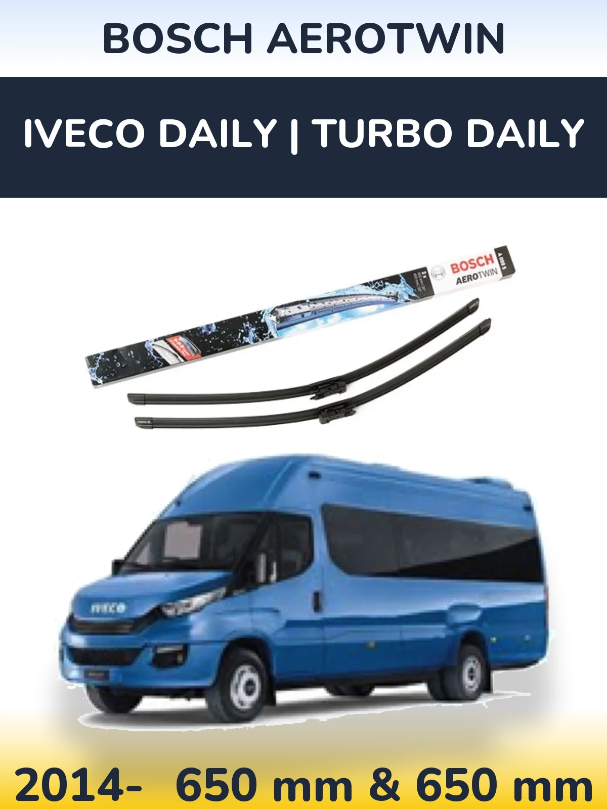 Комплект передніх щіток BOSCH AeroTwin 650 & 600 мм для Iveco Daily | Turbo Daily 2014-2026