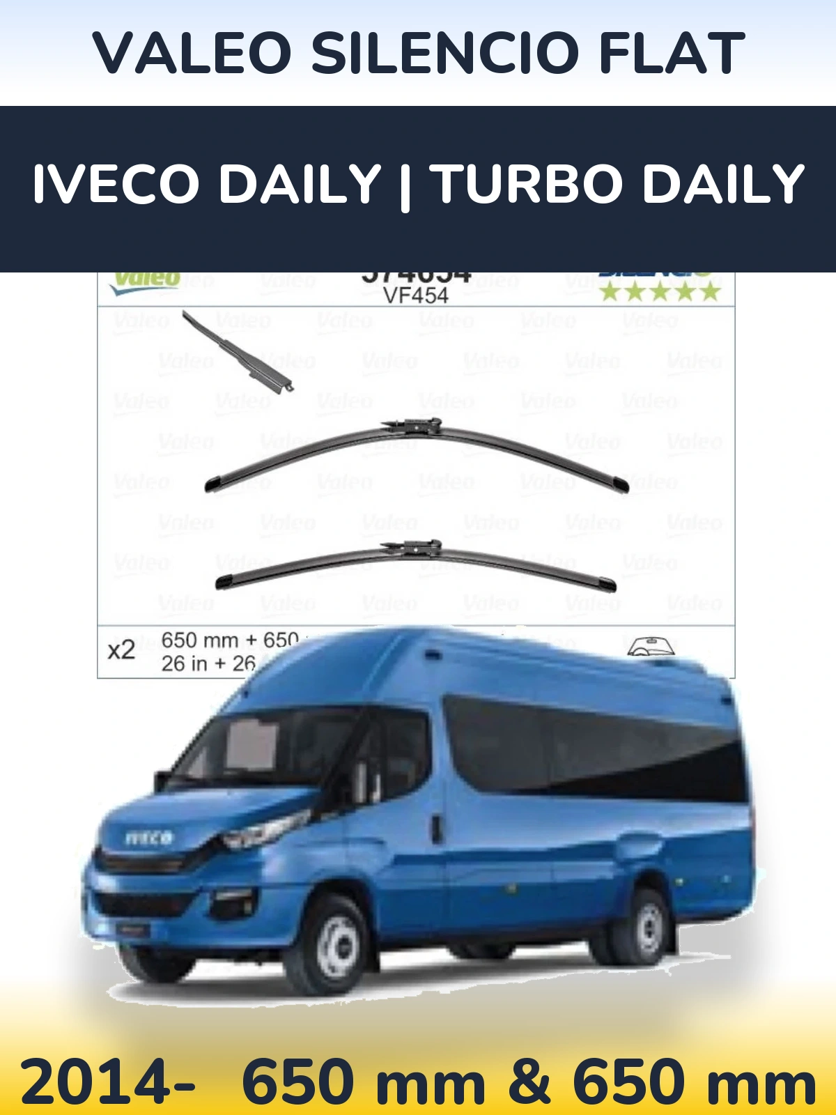 Комплект передніх щіток Valeo Silencio Flat 650 & 650 мм для Iveco Daily | Turbo Daily 2014-2026
