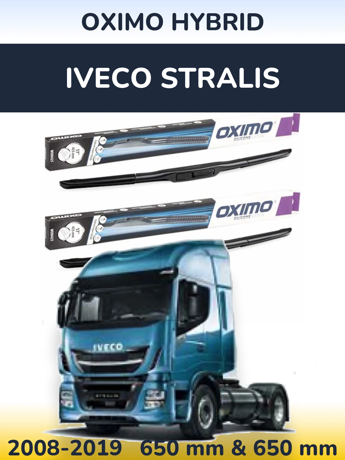 Front wiper blade set Oximo Hybrid 650 & 650 mm for Iveco Stralis 2008-2019