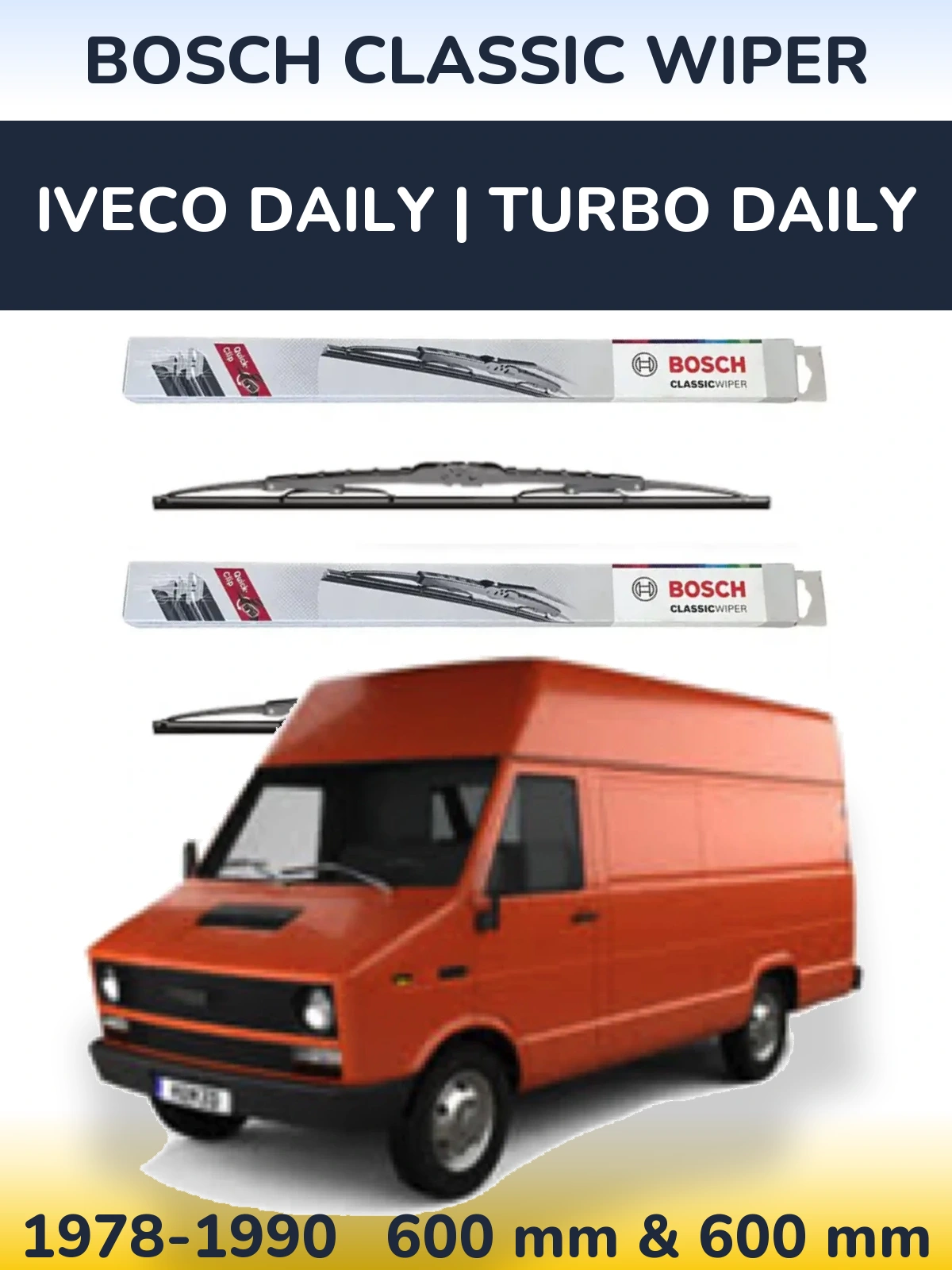 Комплект передних дворников BOSCH Classic Wiper 600 & 600 мм для Iveco Daily | Turbo Daily 1978-1990
