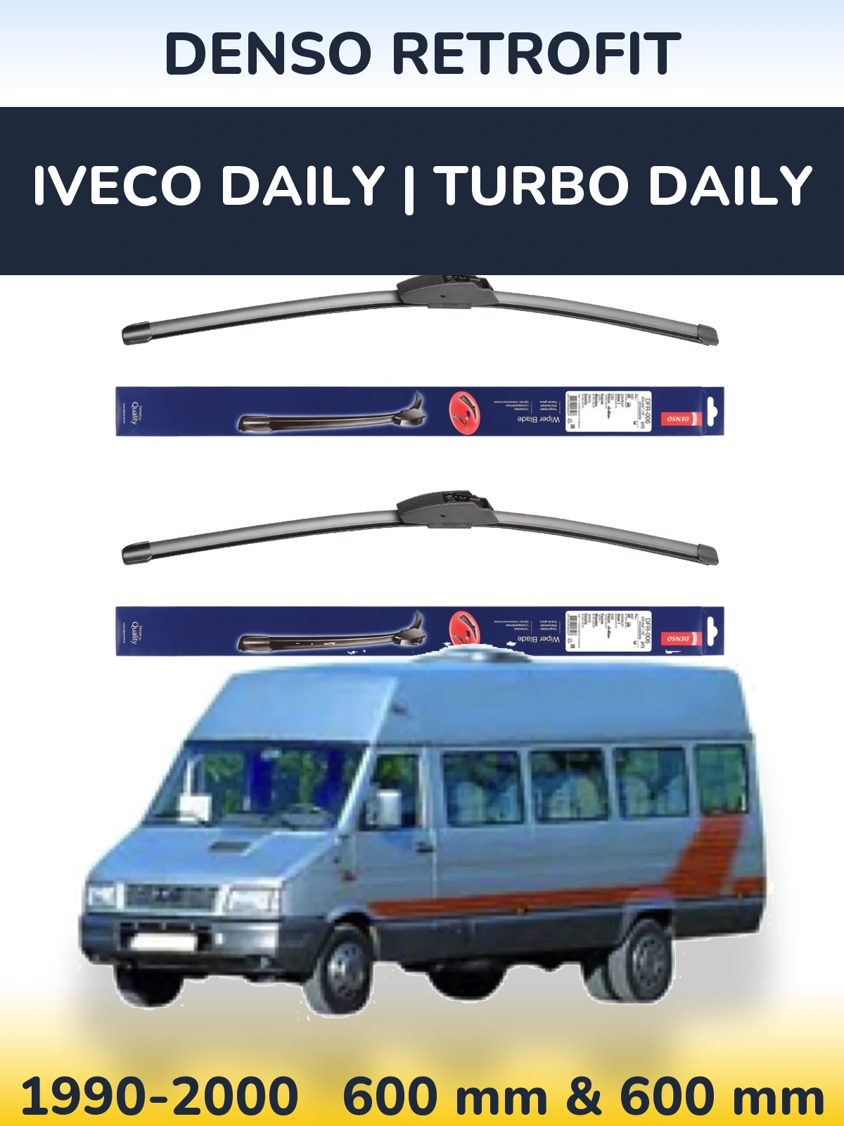 Комплект передних дворников Denso Retrofit 600 & 600 мм для Iveco Daily | Turbo Daily 1990-2000