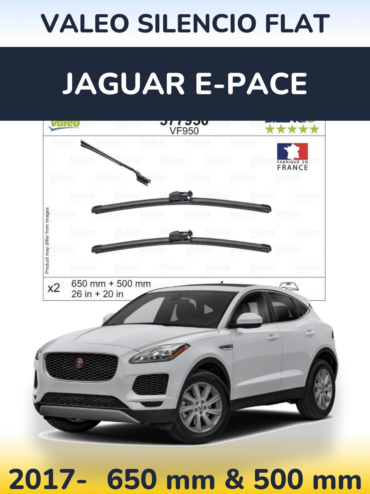 Комплект передних дворников Valeo Silencio Flat 650 & 500 мм для Jaguar E-Pace 2017-2026