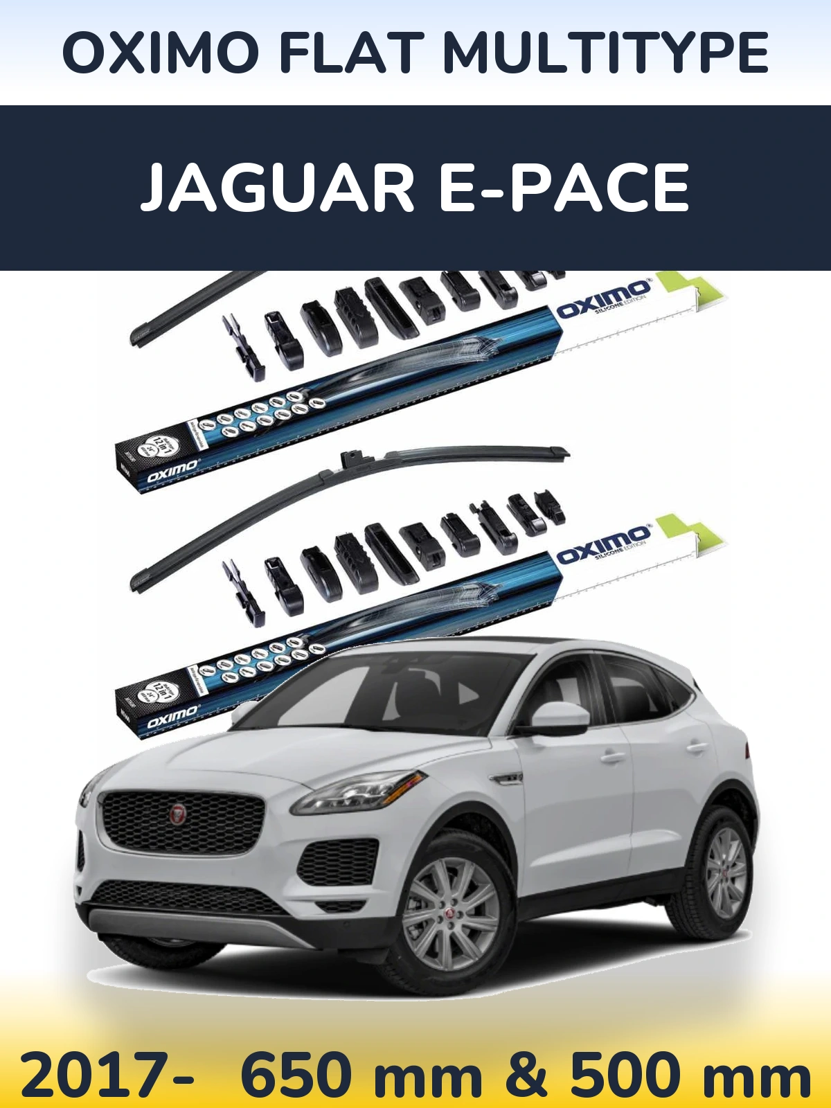 Комплект передних дворников Oximo Flat MultiТипe 650 & 500 мм для Jaguar E-Pace 2017-2026