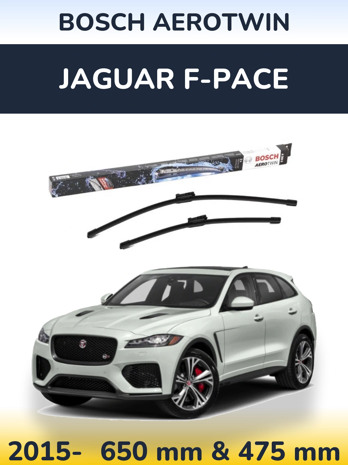 Комплект передніх щіток BOSCH AeroTwin 650 & 475 мм для Jaguar F-Pace 2015-2026