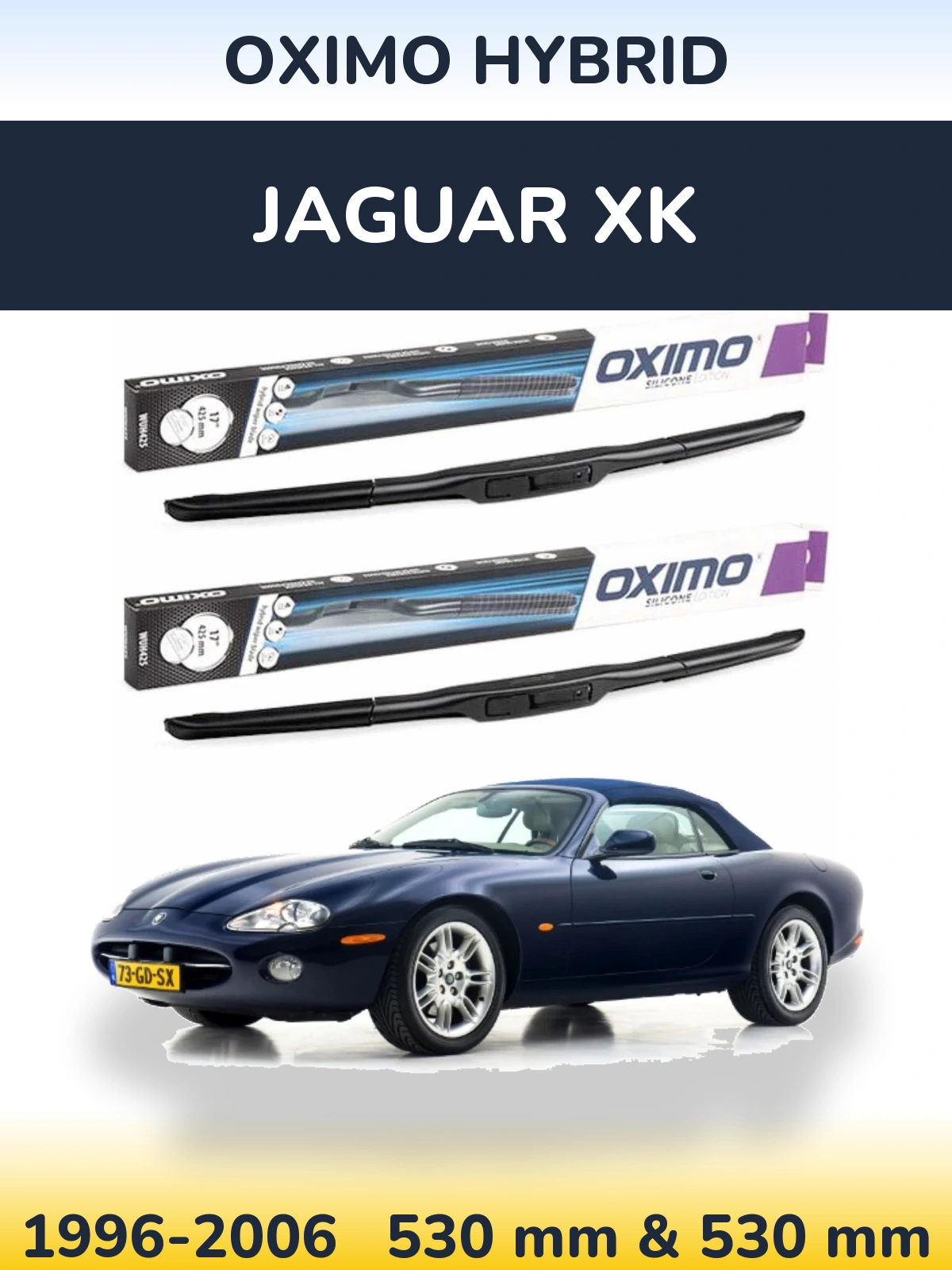 Front wiper blade set Oximo Hybrid 530 & 530 mm for Jaguar XK 1996-2006