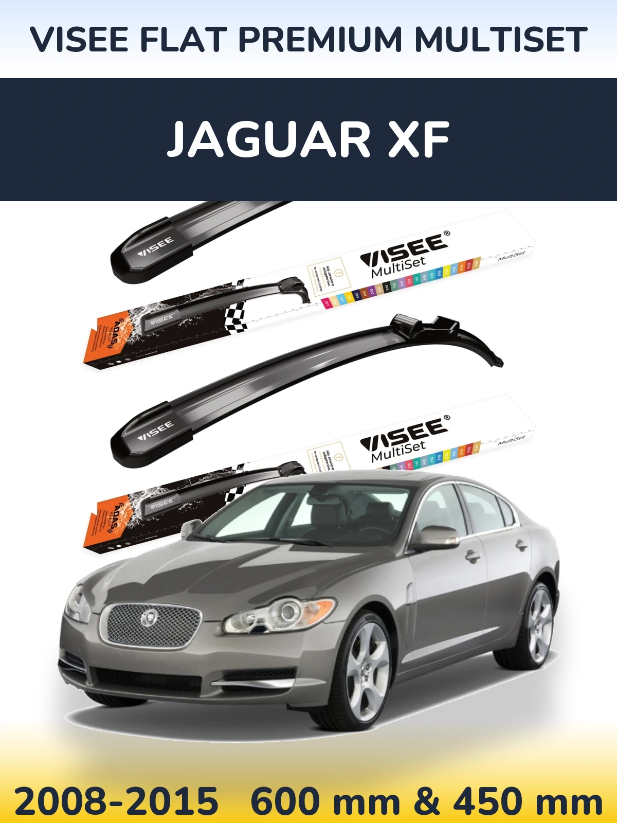 Комплект передних дворников VISEE FLAT PREMIUM MultiSet 600 & 450 мм для Jaguar XF 2008-2015
