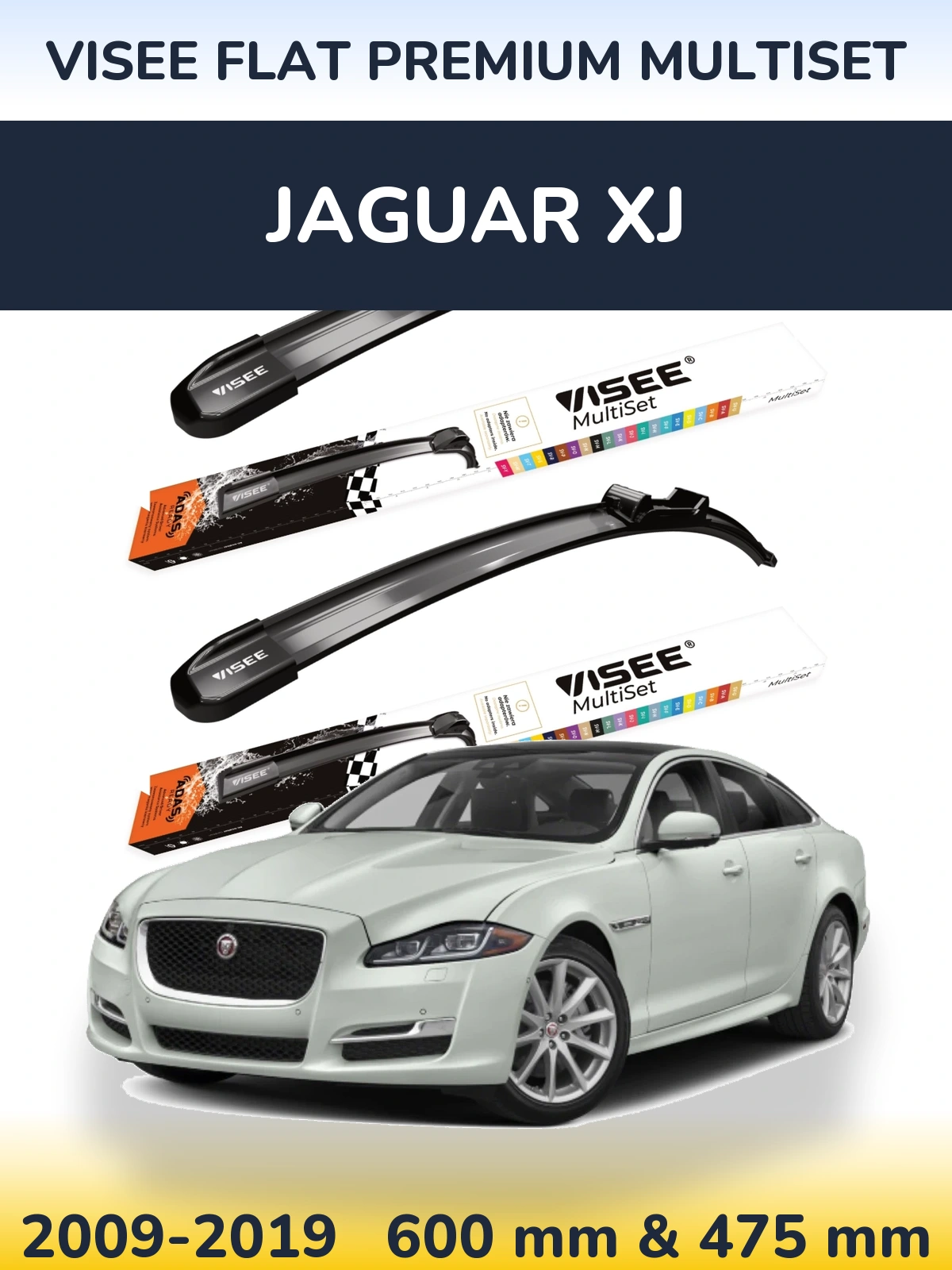 Комплект передніх щіток VISEE FLAT PREMIUM MultiSet 600 & 475 мм для Jaguar XJ 2009-2019