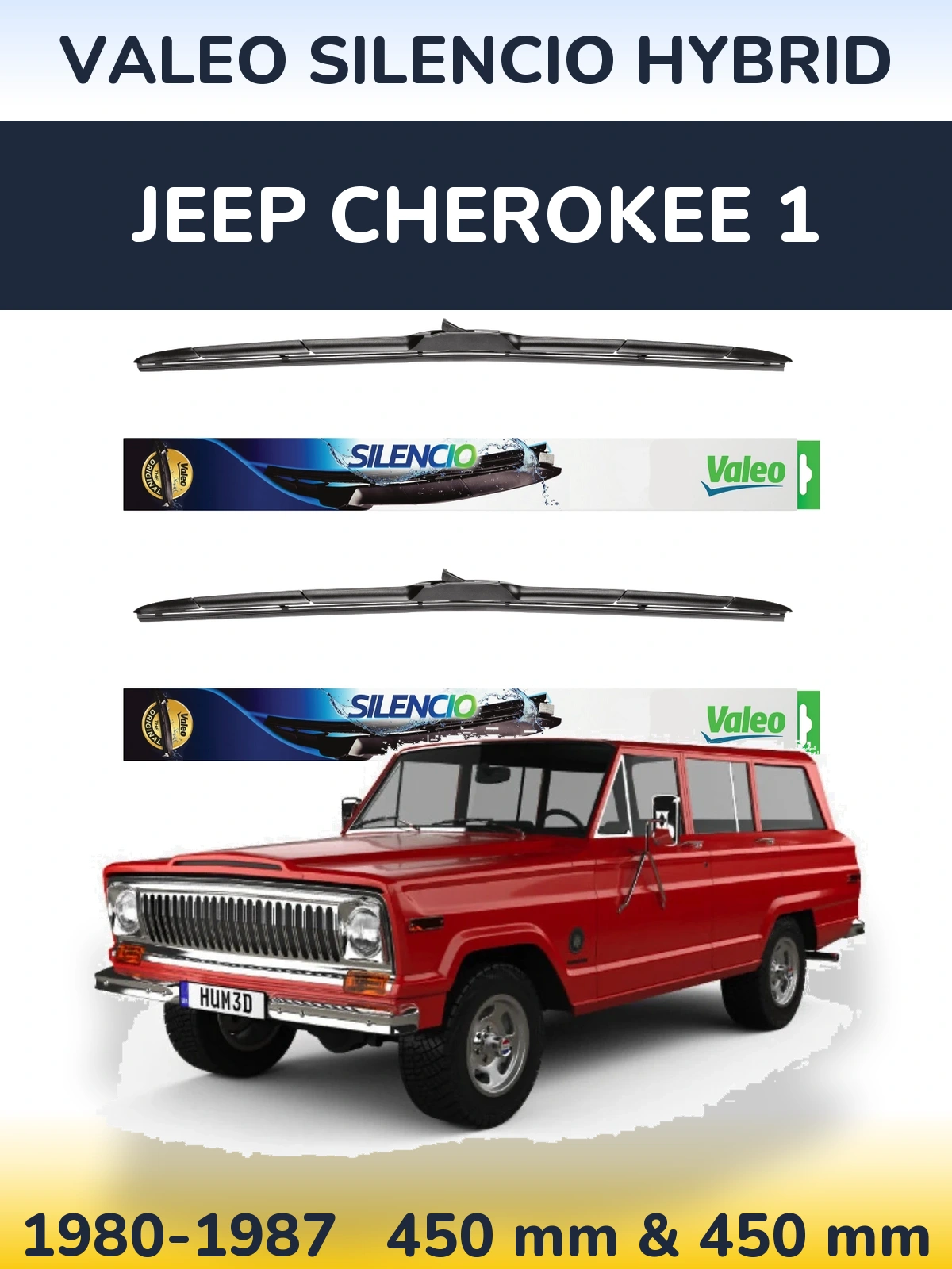 Комплект передніх щіток Valeo Silencio Hybrid 450 & 450 мм для Jeep Cherokee 1 1980-1987