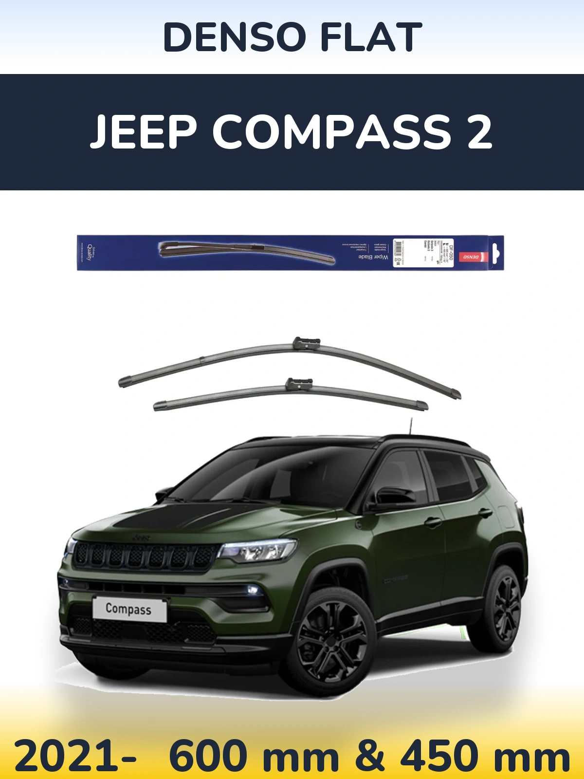 Комплект передніх щіток Denso Flat 600 & 450 мм для Jeep Compass 2 2021-2026