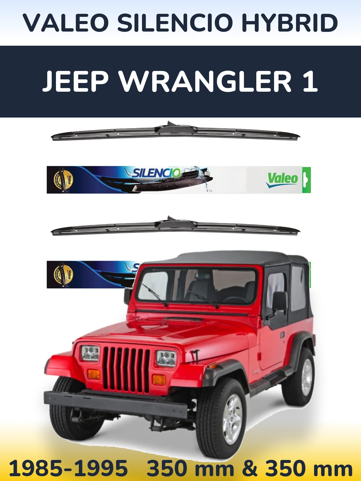 Комплект передних дворников Valeo Silencio Hybrid 350 & 350 мм для Jeep Wrangler 1 1985-1995