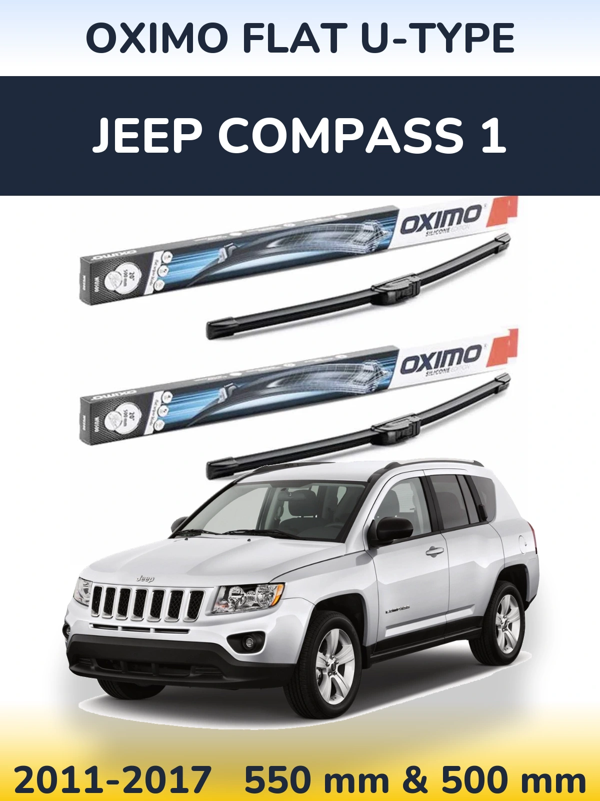 Комплект передних дворников Oximo Flat U-type 550 & 500 мм для Jeep Compass 1 2011-2017