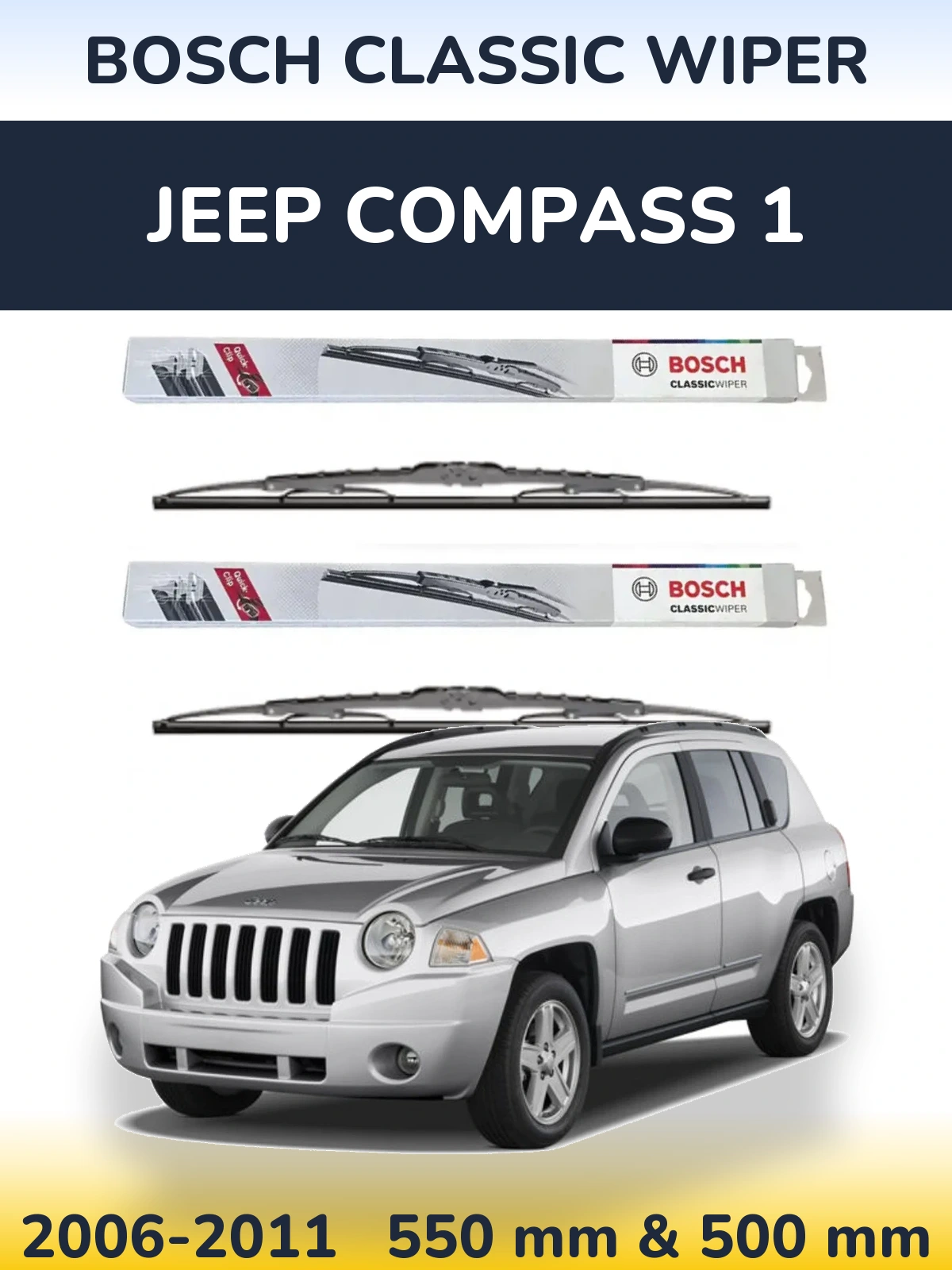 Комплект передних дворников BOSCH Classic Wiper 550 & 500 мм для Jeep Compass 1 2006-2011