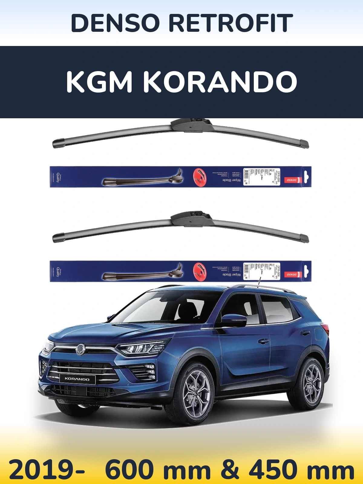 Front wiper blade set Denso Retrofit 600 & 450 mm for KGM Korando 2019-2026