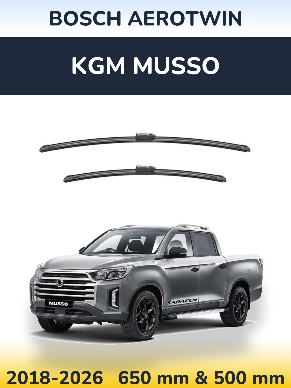 Front wiper blade set BOSCH AeroTwin 650 & 500 mm for KGM Musso 2018-2026