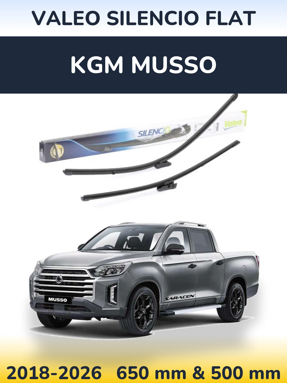 Комплект передніх щіток Valeo Silencio Flat 630 & 500 мм для KGM Musso 2018-2026