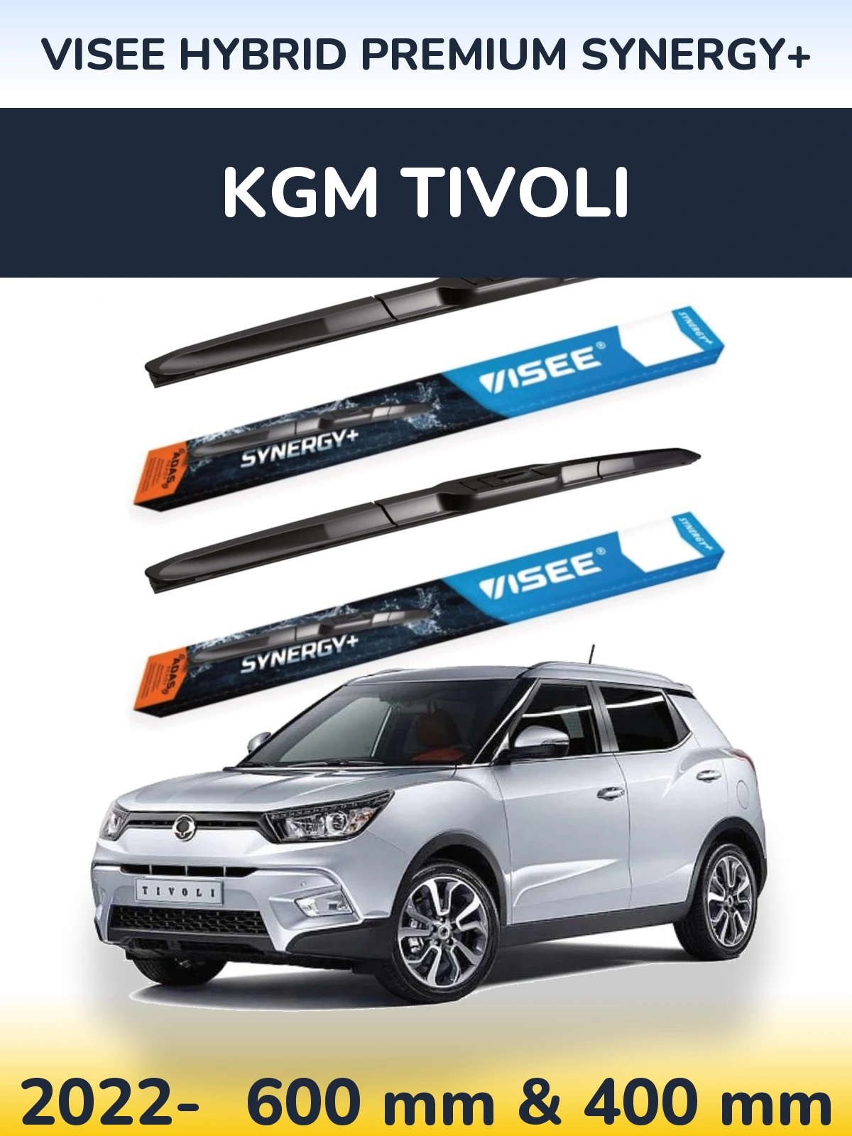 Комплект передніх щіток VISEE HYBRID PREMIUM SYNERGY+ 600 & 400 мм для KGM Tivoli 2022-2026