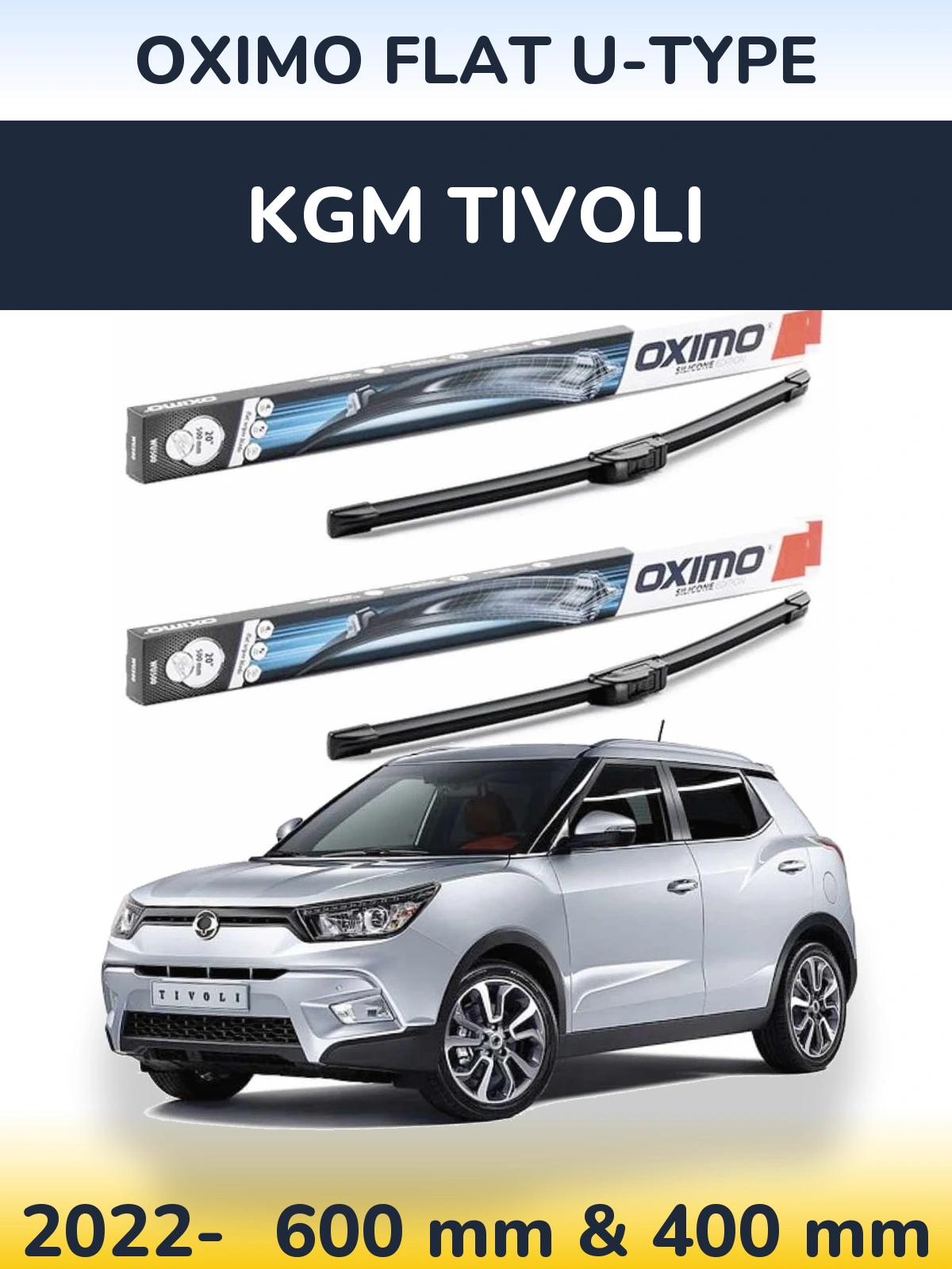 Комплект передних дворников Oximo Flat U-type 600 & 400 мм для KGM Tivoli 2022-2026