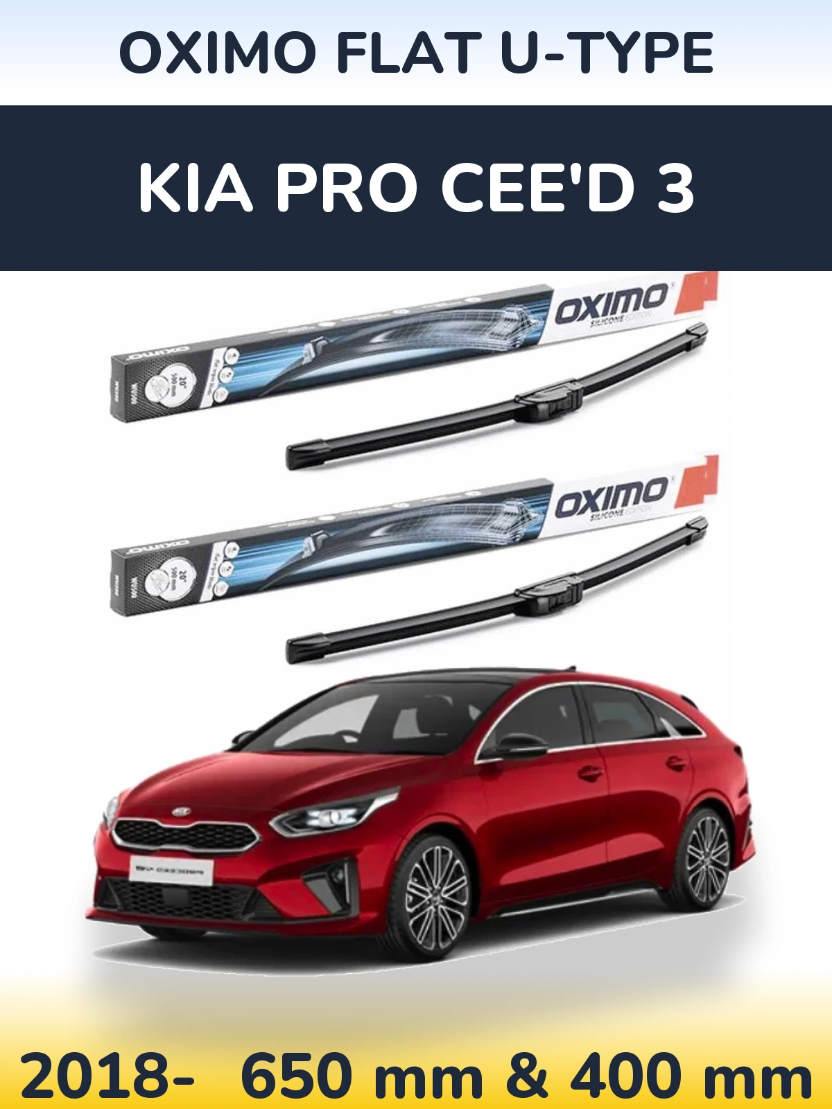 Комплект передніх щіток Oximo Flat U-type 650 & 400 мм для KIA Pro Cee'd 3 2018-2026