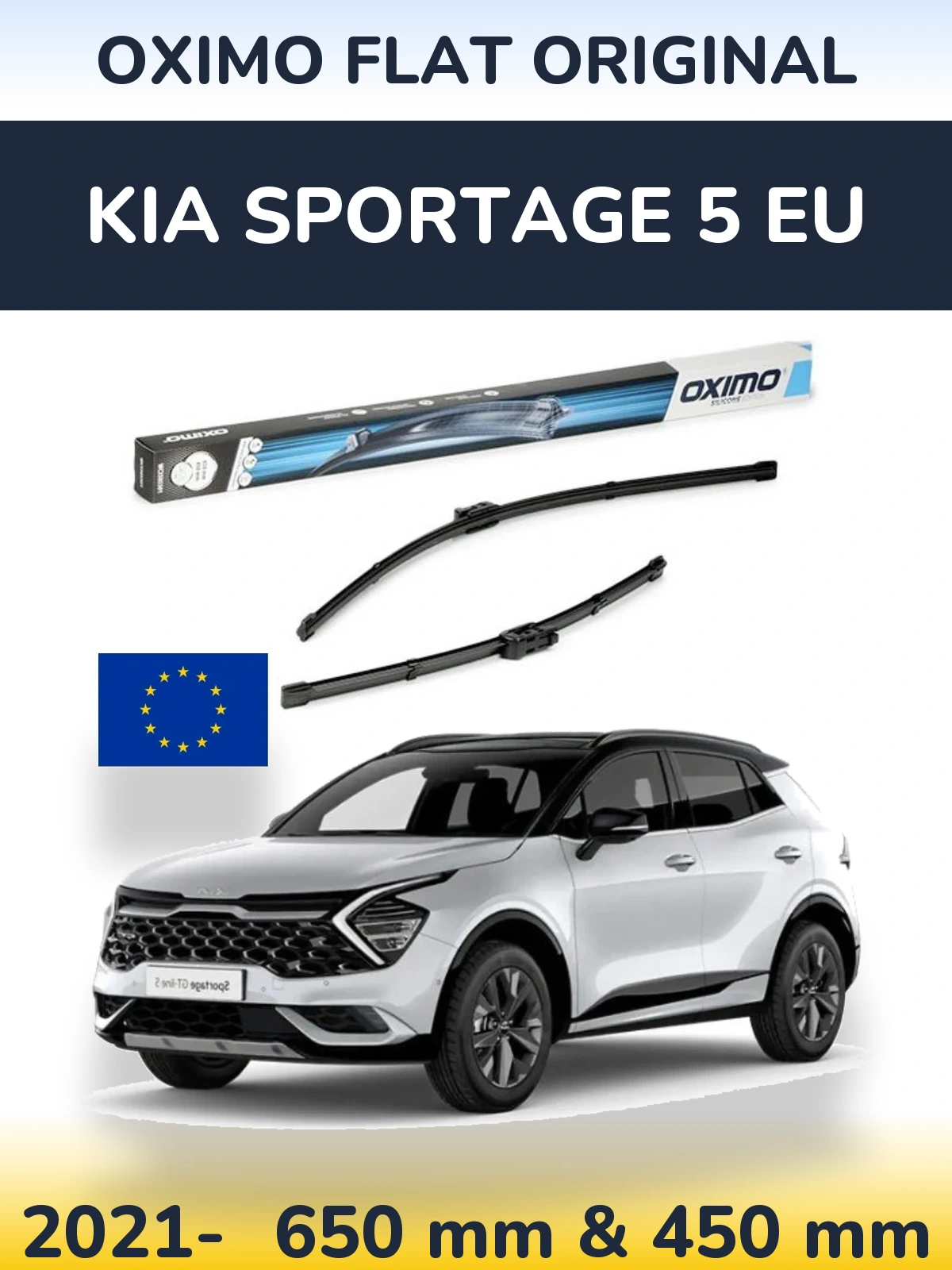 Front wiper blade set Oximo Flat Original 650 & 450 mm for KIA Sportage 5 EU 2021-2026