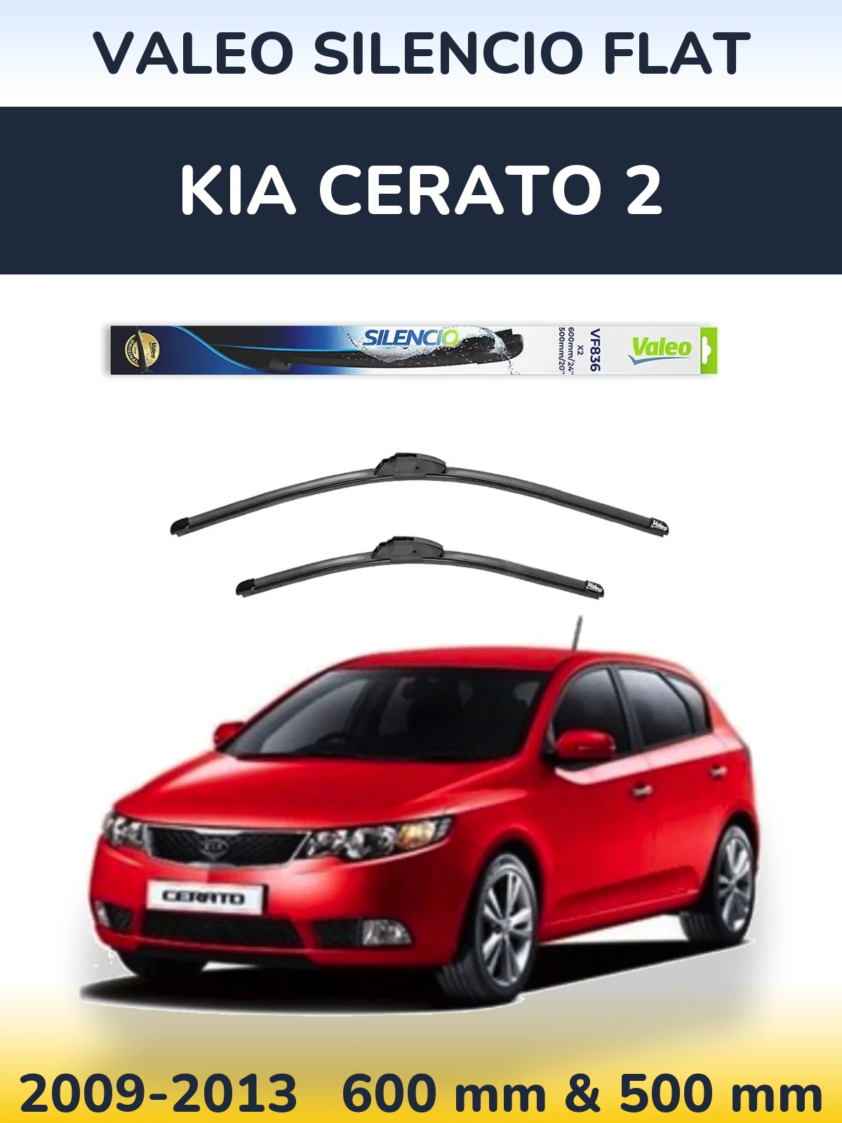 Комплект передних дворников Valeo Silencio Flat 600 & 500 мм для KIA Cerato 2 2009-2013