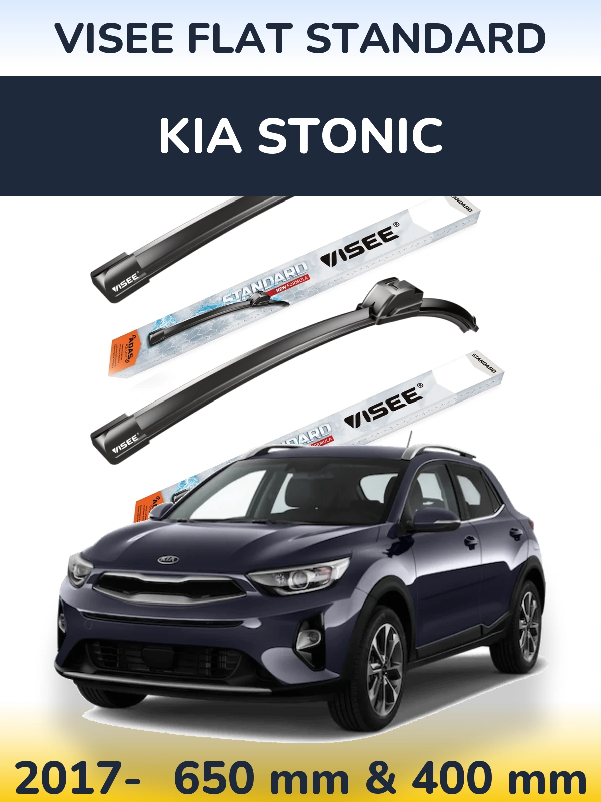 Комплект передніх щіток VISEE FLAT STANDARD 650 & 400 мм для KIA Stonic 2017-2026