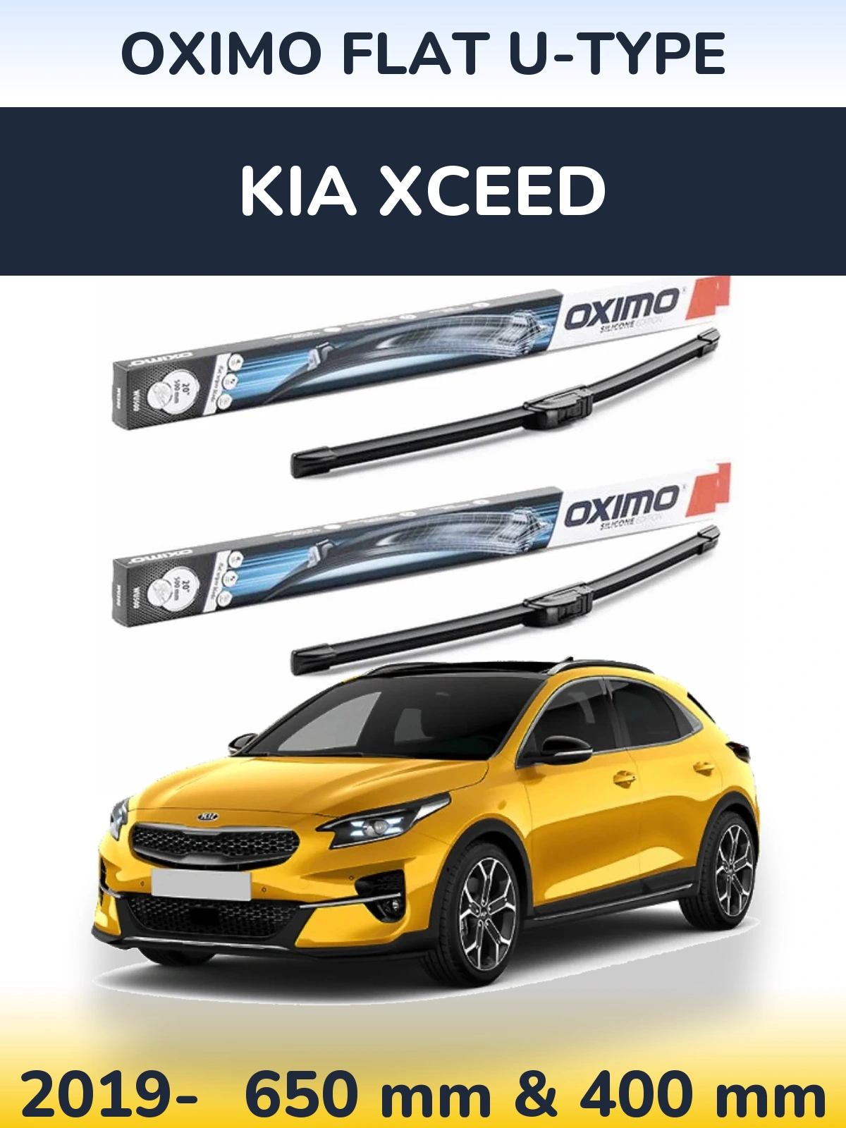 Комплект передних дворников Oximo Flat U-type 650 & 400 мм для KIA XCeed 2019-2026